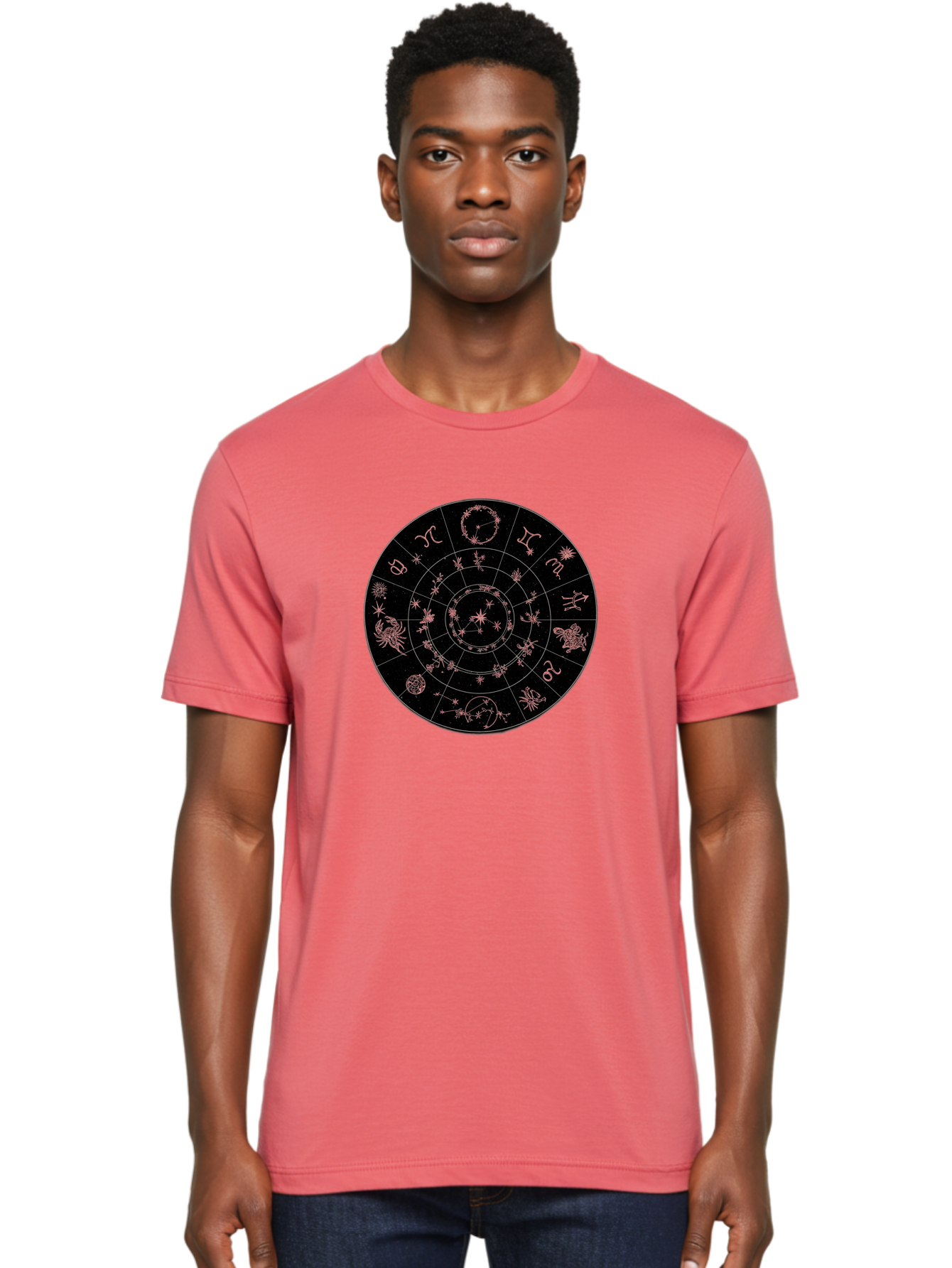 Zodiac-Wheel-1 Men'S Graphic Tee, 100% Cotton, Comfortable Casual Summer Wear, Machine Washable, Zodiac Signs, Astrology Chart, Mystical Symbols, Stars And Constellations, Horoscope Wheel, Spiritual Emblem, Celestial Map, Pink Illustrations Bae343 29