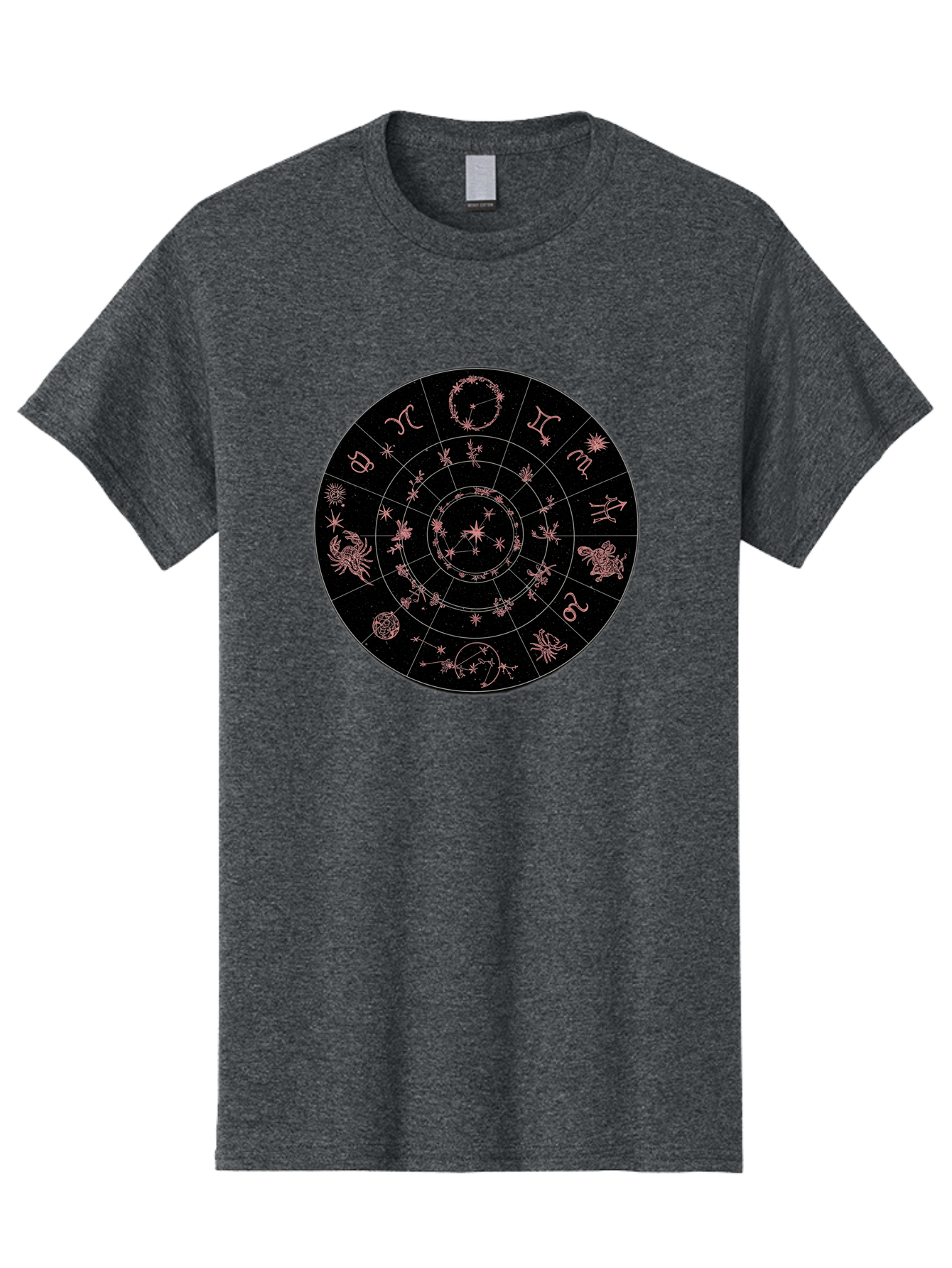 Zodiac-Wheel-1 Men'S Graphic Tee, 100% Cotton, Comfortable Casual Summer Wear, Machine Washable, Zodiac Signs, Astrology Chart, Mystical Symbols, Stars And Constellations, Horoscope Wheel, Spiritual Emblem, Celestial Map, Pink Illustrations Bae343 6