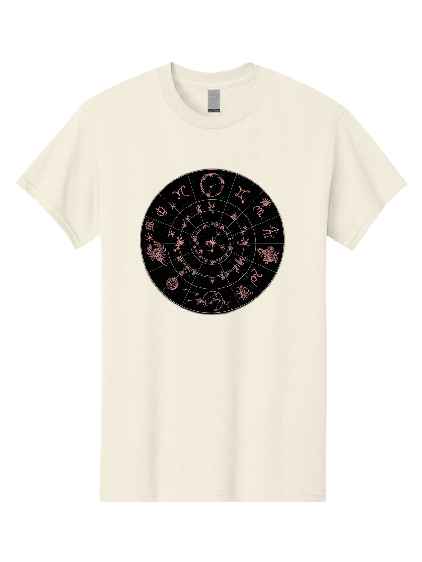 Zodiac-Wheel-1 Men'S Graphic Tee, 100% Cotton, Comfortable Casual Summer Wear, Machine Washable, Zodiac Signs, Astrology Chart, Mystical Symbols, Stars And Constellations, Horoscope Wheel, Spiritual Emblem, Celestial Map, Pink Illustrations Bae343 5