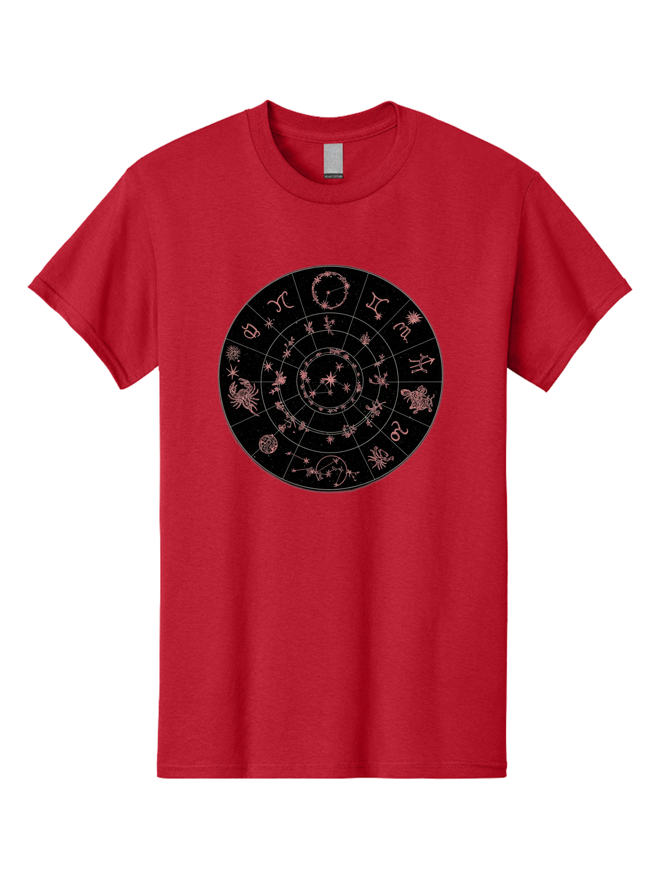 Zodiac-Wheel-1 Men'S Graphic Tee, 100% Cotton, Comfortable Casual Summer Wear, Machine Washable, Zodiac Signs, Astrology Chart, Mystical Symbols, Stars And Constellations, Horoscope Wheel, Spiritual Emblem, Celestial Map, Pink Illustrations Bae343 13