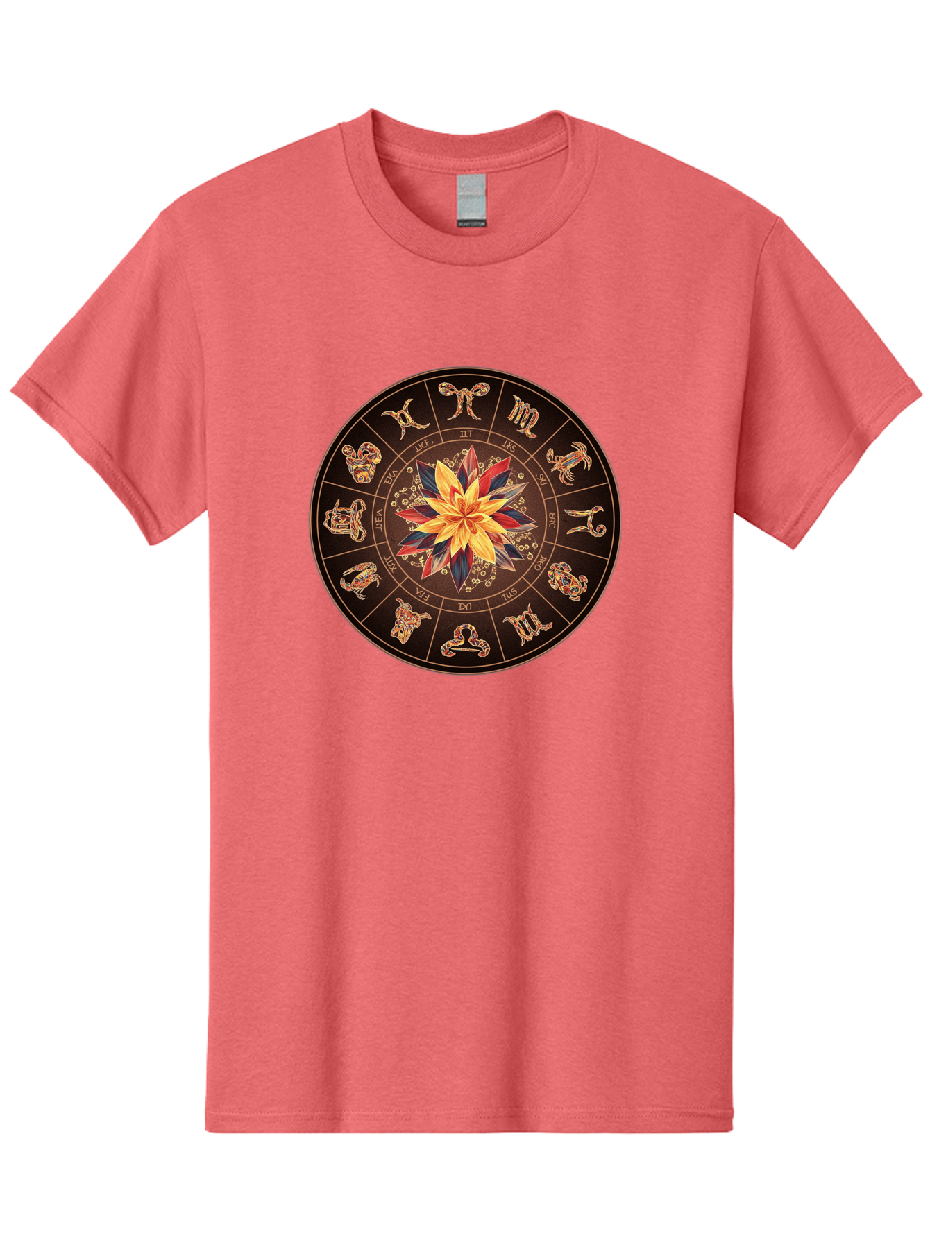 Zodiac-Wheel Men'S Graphic Tee, 100% Cotton, Comfortable Casual Summer Wear, Machine Washable, Zodiac Wheel, Astrology Symbols, Star Signs, Mystical Design, Colorful Flower, Gold Accents, Spiritual Significance, Celestial Body, Bae345 11