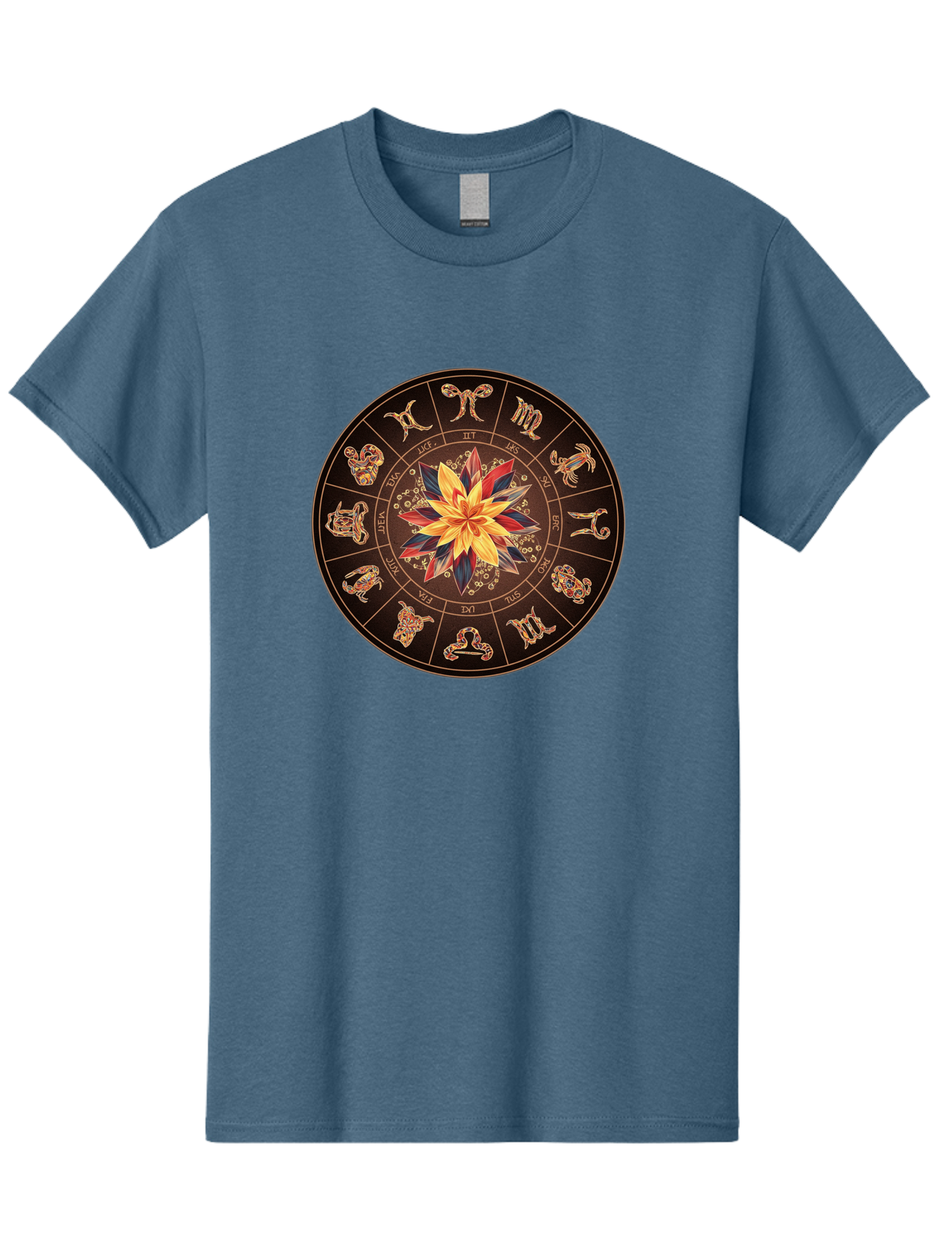 Zodiac-Wheel Men'S Graphic Tee, 100% Cotton, Comfortable Casual Summer Wear, Machine Washable, Zodiac Wheel, Astrology Symbols, Star Signs, Mystical Design, Colorful Flower, Gold Accents, Spiritual Significance, Celestial Body, Bae345 8