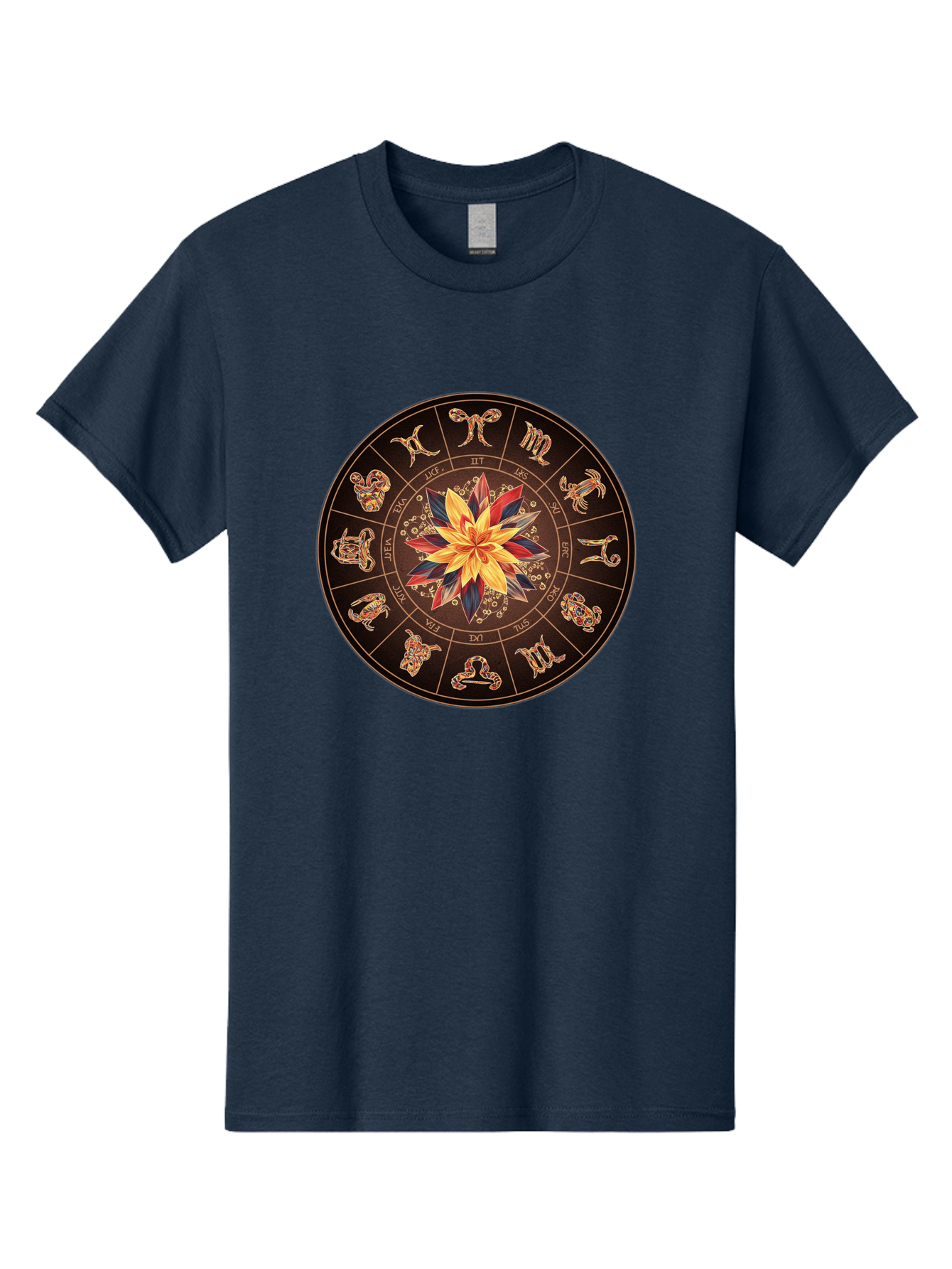 Zodiac-Wheel Men'S Graphic Tee, 100% Cotton, Comfortable Casual Summer Wear, Machine Washable, Zodiac Wheel, Astrology Symbols, Star Signs, Mystical Design, Colorful Flower, Gold Accents, Spiritual Significance, Celestial Body, Bae345 14