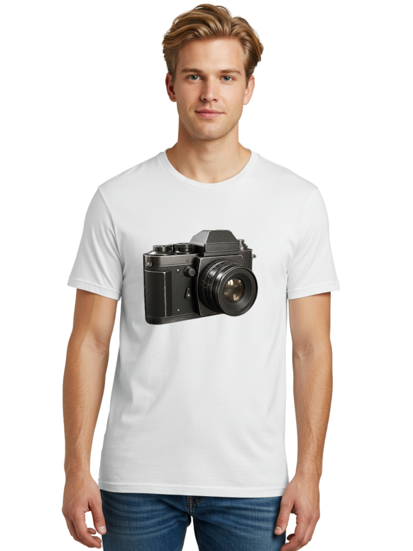 35Mm-Film-Camera Men'S Graphic Tee, 100% Cotton, Comfortable Casual Summer Wear, Machine Washable, Vintage Camera, Retro Photography, Classic Camera Design, Black Camera Body, Camera Lens, Photography Equipment, Analog Camera, Film Camera, Bae346 25