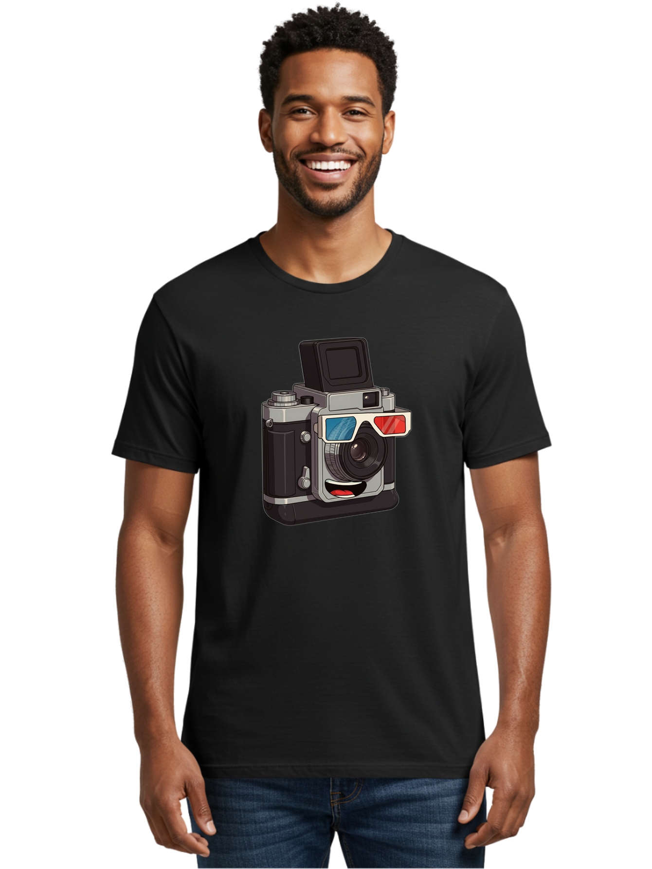 3D-Camera Men'S Graphic Tee, 100% Cotton, Comfortable Casual Summer Wear, Machine Washable, Vintage Camera, 3D Glasses, Retro Style, Cartoon Character, Photography Equipment, Nostalgic Feel, Funky Accessories, Camera Lens Bae347 21