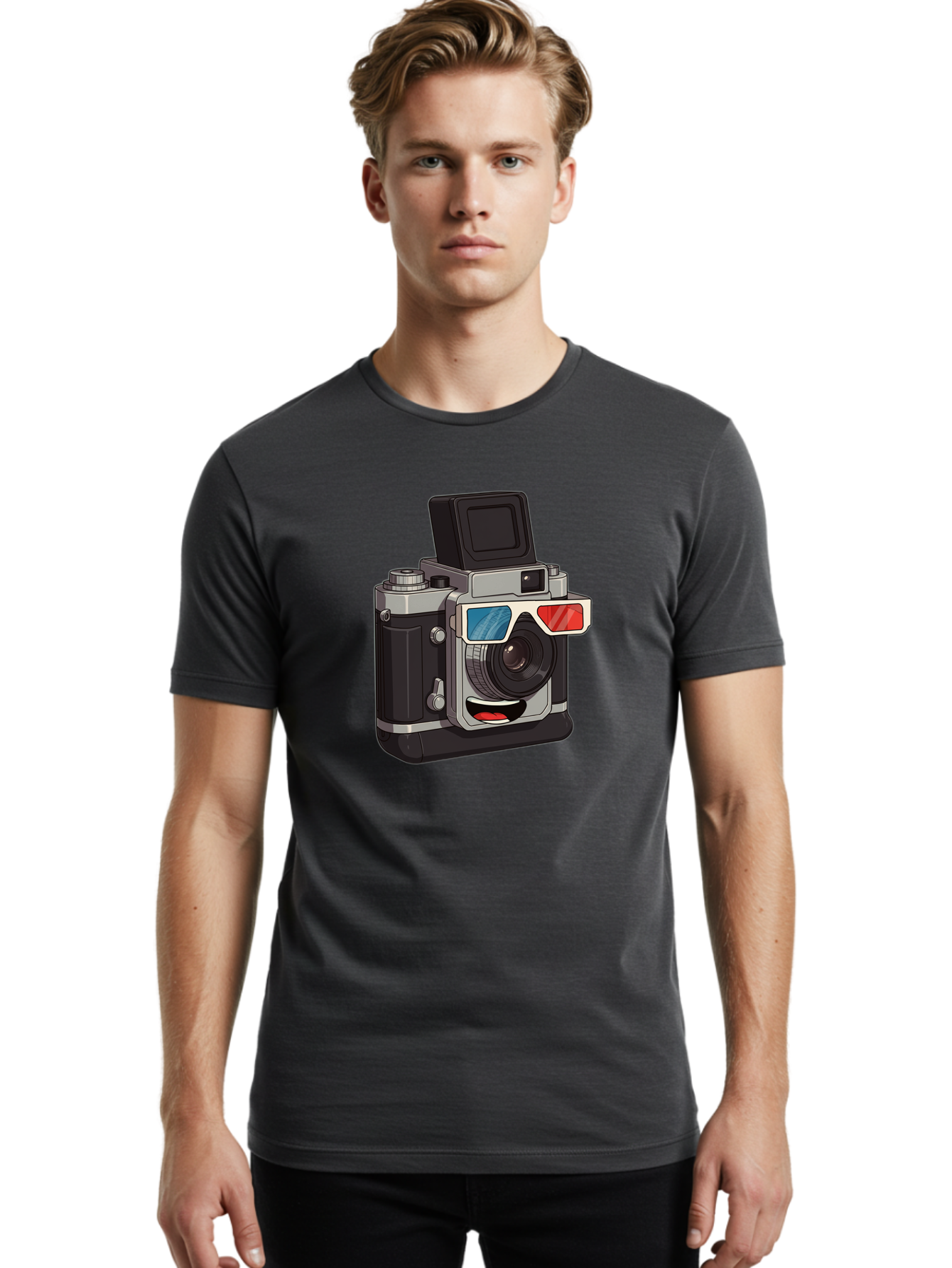 3D-Camera Men'S Graphic Tee, 100% Cotton, Comfortable Casual Summer Wear, Machine Washable, Vintage Camera, 3D Glasses, Retro Style, Cartoon Character, Photography Equipment, Nostalgic Feel, Funky Accessories, Camera Lens Bae347 17