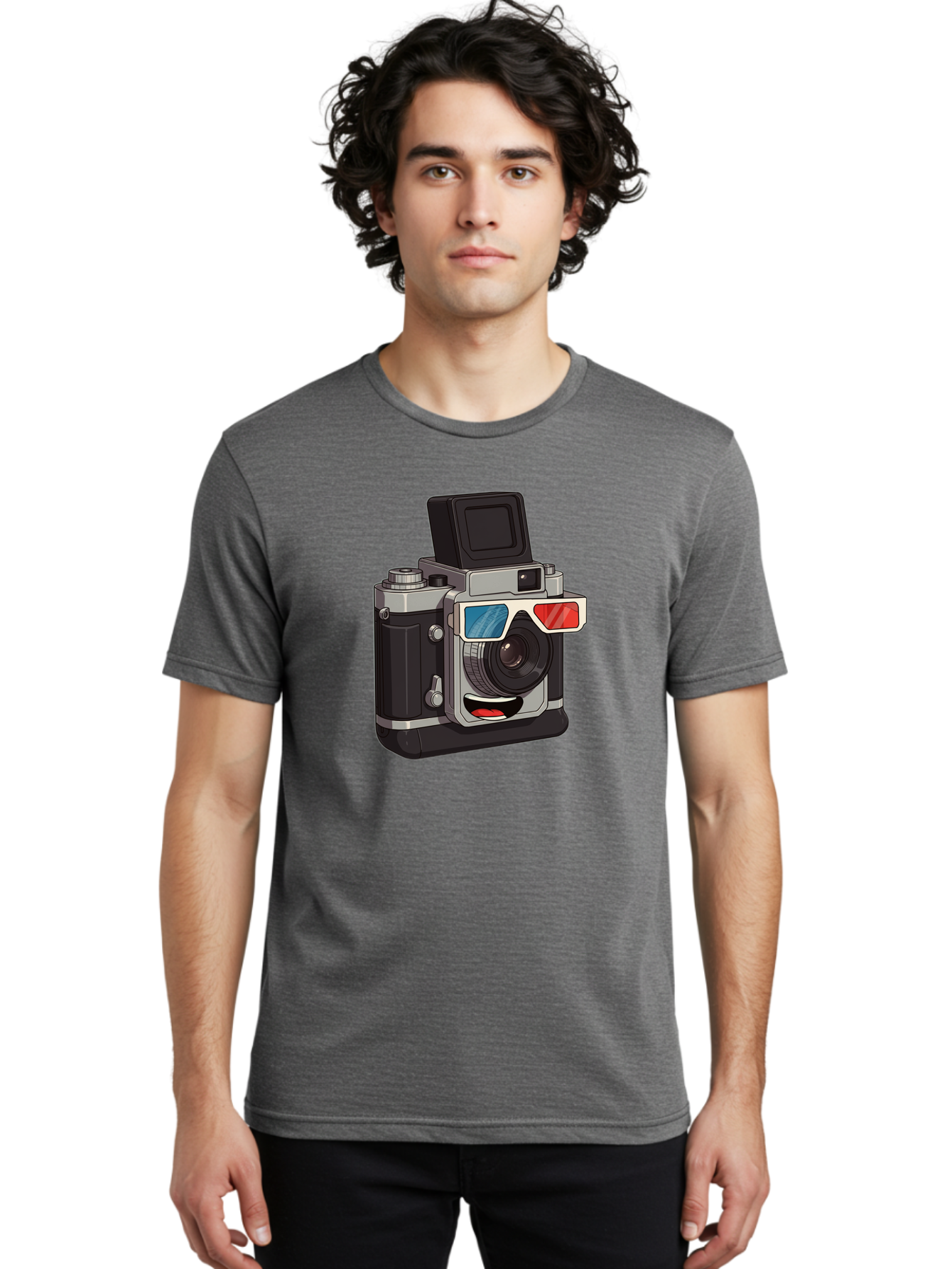 3D-Camera Men'S Graphic Tee, 100% Cotton, Comfortable Casual Summer Wear, Machine Washable, Vintage Camera, 3D Glasses, Retro Style, Cartoon Character, Photography Equipment, Nostalgic Feel, Funky Accessories, Camera Lens Bae347 24