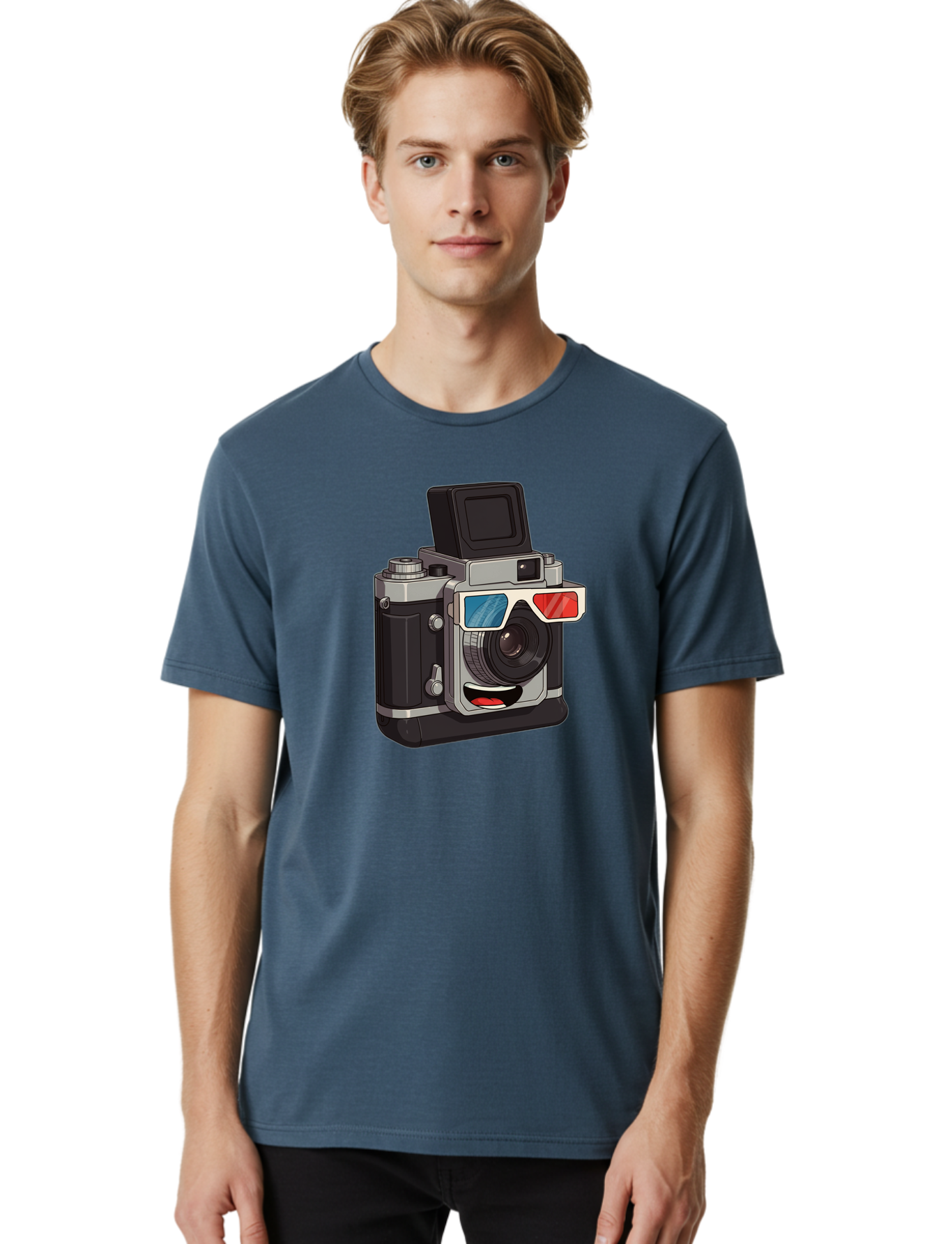 3D-Camera Men'S Graphic Tee, 100% Cotton, Comfortable Casual Summer Wear, Machine Washable, Vintage Camera, 3D Glasses, Retro Style, Cartoon Character, Photography Equipment, Nostalgic Feel, Funky Accessories, Camera Lens Bae347 20