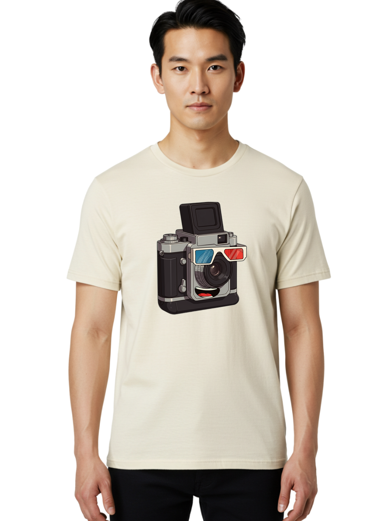 3D-Camera Men'S Graphic Tee, 100% Cotton, Comfortable Casual Summer Wear, Machine Washable, Vintage Camera, 3D Glasses, Retro Style, Cartoon Character, Photography Equipment, Nostalgic Feel, Funky Accessories, Camera Lens Bae347 29
