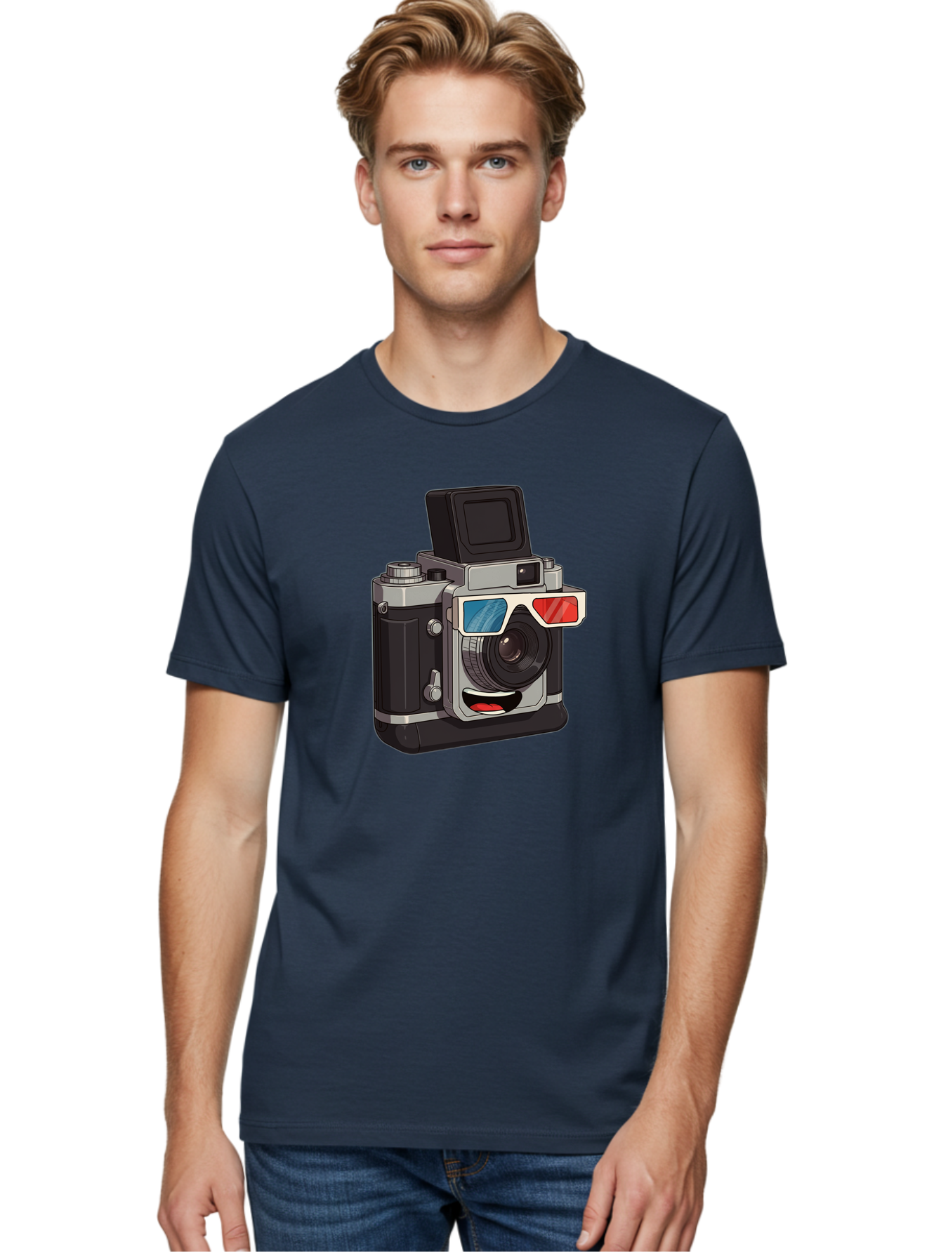 3D-Camera Men'S Graphic Tee, 100% Cotton, Comfortable Casual Summer Wear, Machine Washable, Vintage Camera, 3D Glasses, Retro Style, Cartoon Character, Photography Equipment, Nostalgic Feel, Funky Accessories, Camera Lens Bae347 16