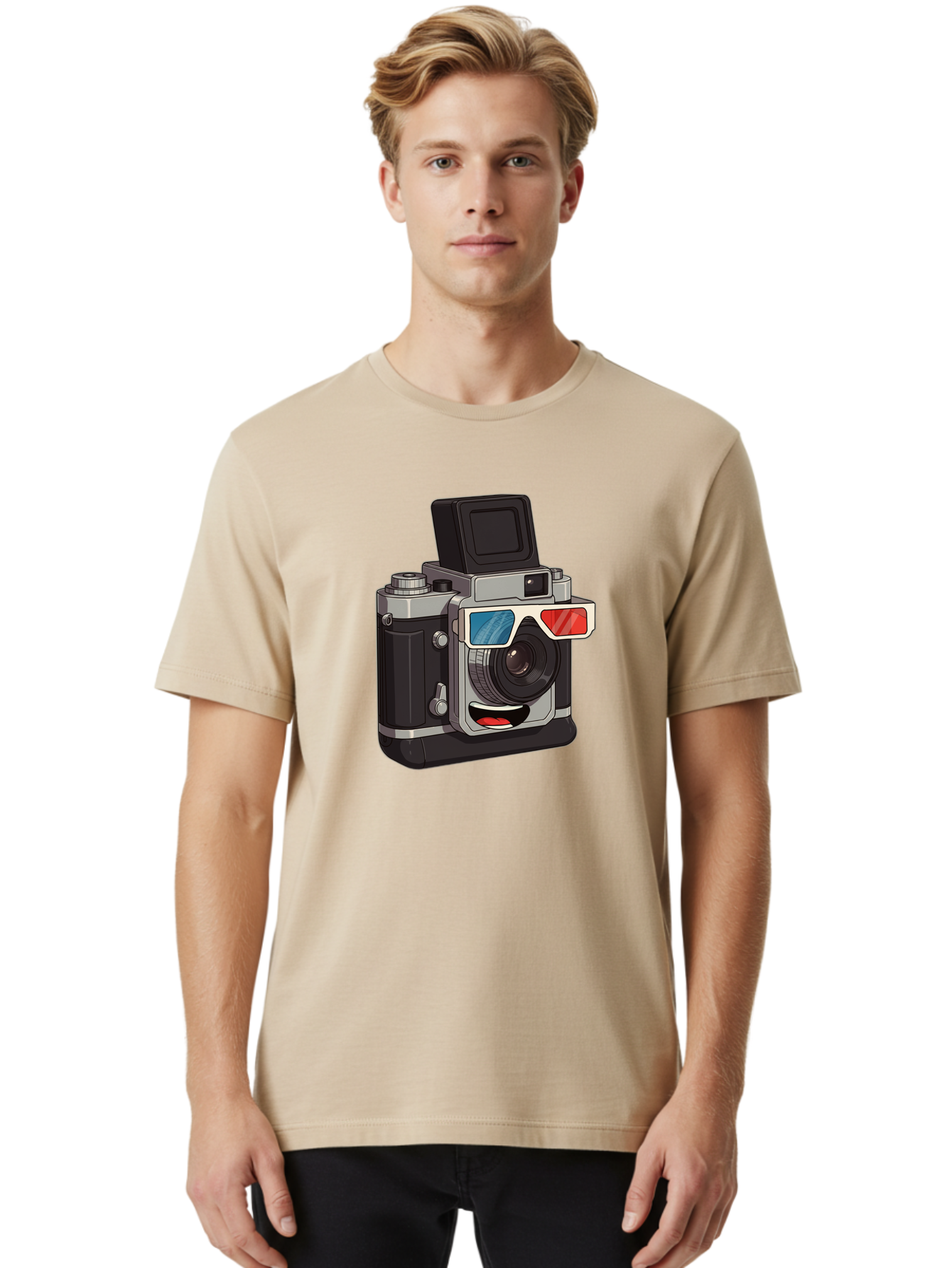 3D-Camera Men'S Graphic Tee, 100% Cotton, Comfortable Casual Summer Wear, Machine Washable, Vintage Camera, 3D Glasses, Retro Style, Cartoon Character, Photography Equipment, Nostalgic Feel, Funky Accessories, Camera Lens Bae347 19