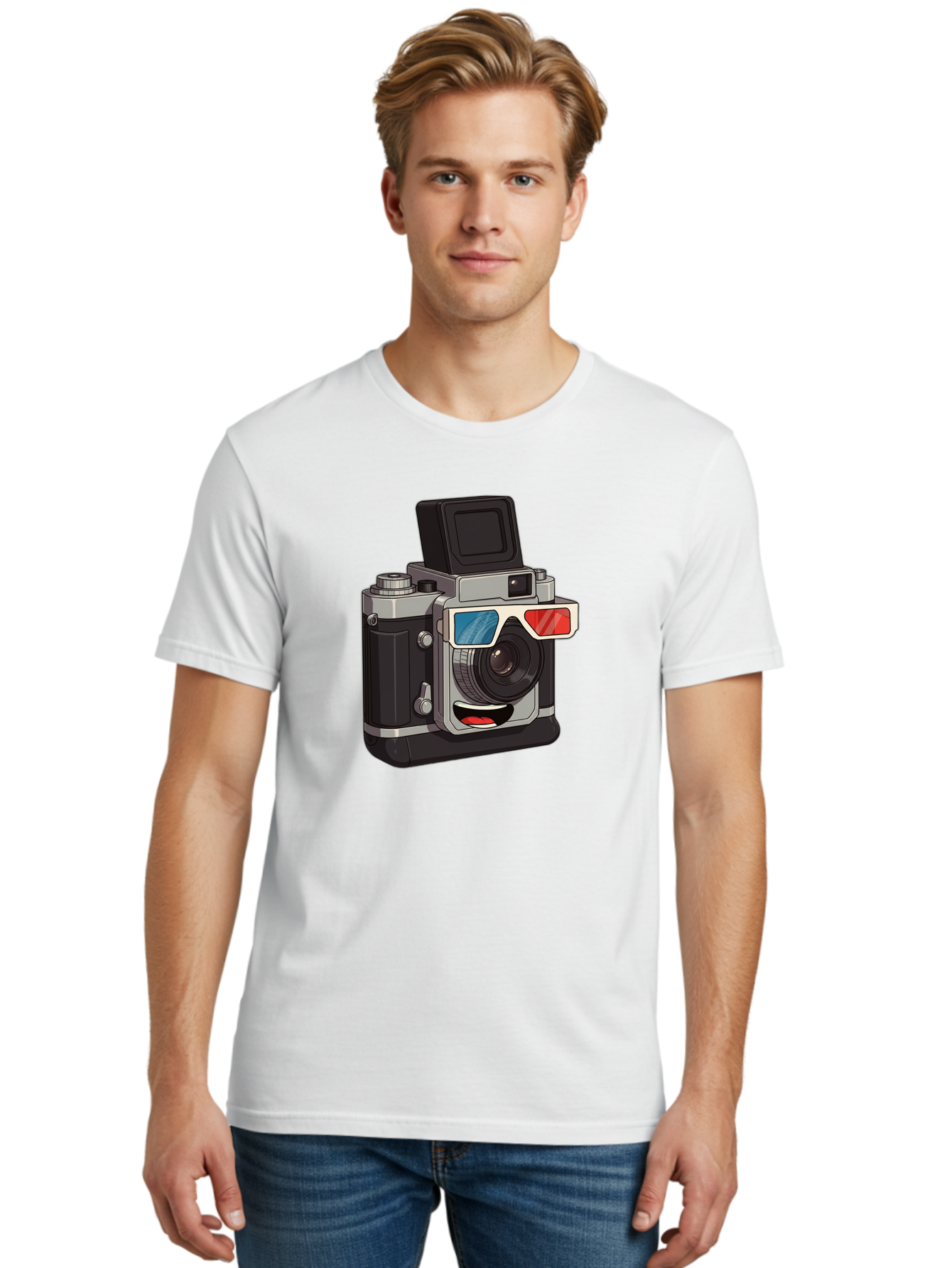 3D-Camera Men'S Graphic Tee, 100% Cotton, Comfortable Casual Summer Wear, Machine Washable, Vintage Camera, 3D Glasses, Retro Style, Cartoon Character, Photography Equipment, Nostalgic Feel, Funky Accessories, Camera Lens Bae347 28
