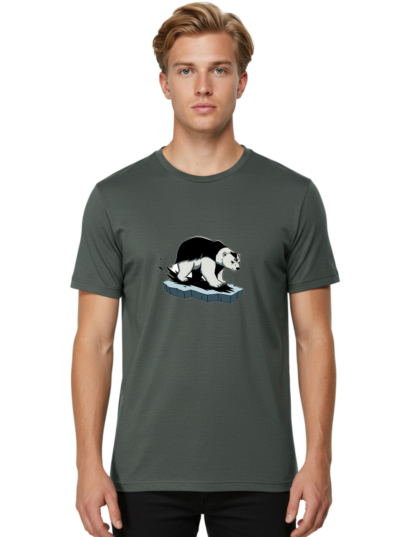 Aggressive-Panda Men'S Graphic Tee, 100% Cotton, Comfortable Casual Summer Wear, Machine Washable, Panda On A Rock, Panda Bear, Black And White, Cartoon Style, Dynamic Movement, Wildlife, Animated Character, Stone Platform Bae349 18