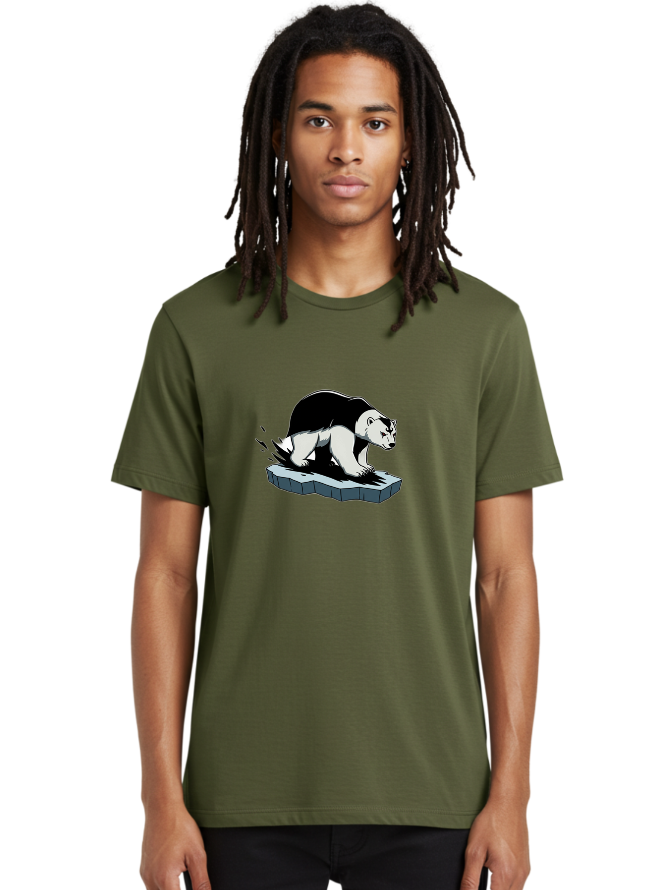 Aggressive-Panda Men'S Graphic Tee, 100% Cotton, Comfortable Casual Summer Wear, Machine Washable, Panda On A Rock, Panda Bear, Black And White, Cartoon Style, Dynamic Movement, Wildlife, Animated Character, Stone Platform Bae349 19