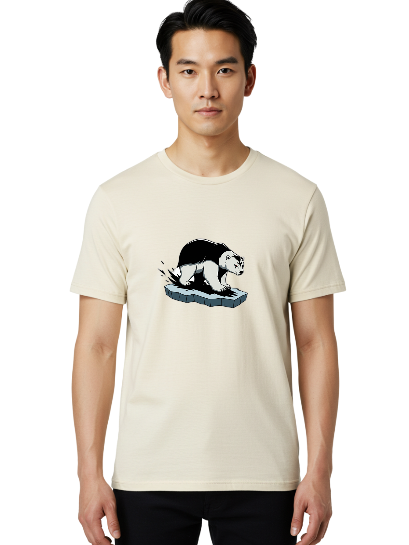 Aggressive-Panda Men'S Graphic Tee, 100% Cotton, Comfortable Casual Summer Wear, Machine Washable, Panda On A Rock, Panda Bear, Black And White, Cartoon Style, Dynamic Movement, Wildlife, Animated Character, Stone Platform Bae349 20