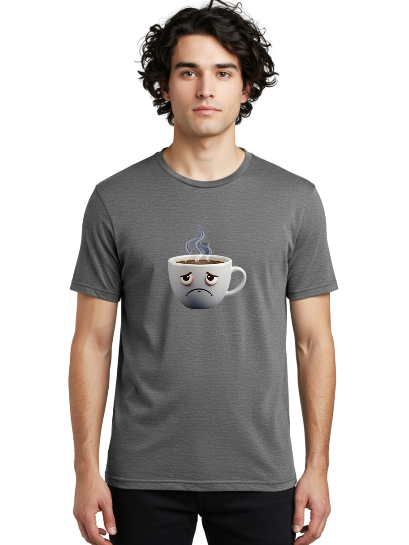 Angry-Coffee-Cup-2 Men'S Graphic Tee, 100% Cotton, Comfortable Casual Summer Wear, Machine Washable, Angry Coffee Cup, Sad Face, Steaming Coffee, Upset Emoji, Grumpy Character, Frowning Mug, Coffee Drama, Bitter Coffee Bae351 16