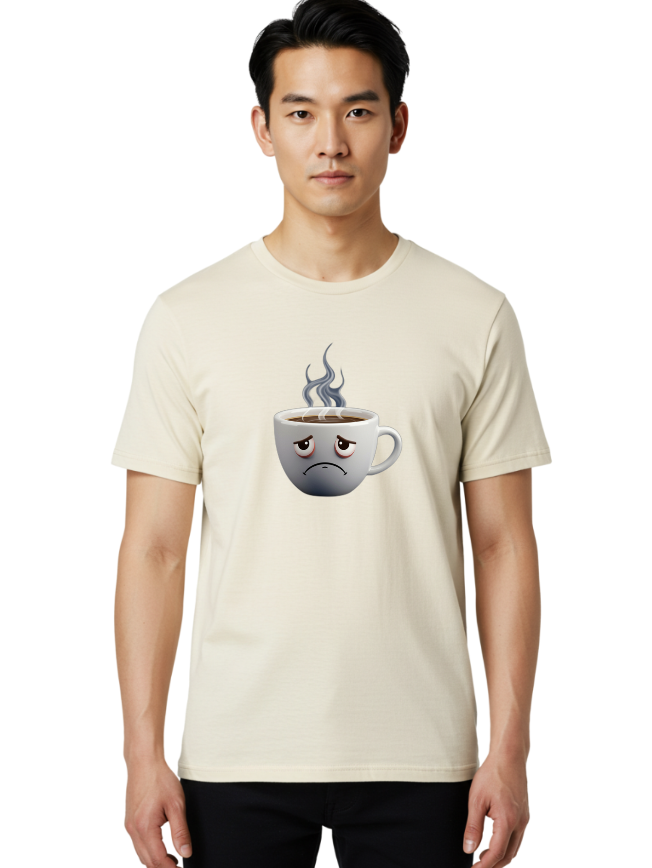 Angry-Coffee-Cup-2 Men'S Graphic Tee, 100% Cotton, Comfortable Casual Summer Wear, Machine Washable, Angry Coffee Cup, Sad Face, Steaming Coffee, Upset Emoji, Grumpy Character, Frowning Mug, Coffee Drama, Bitter Coffee Bae351 26