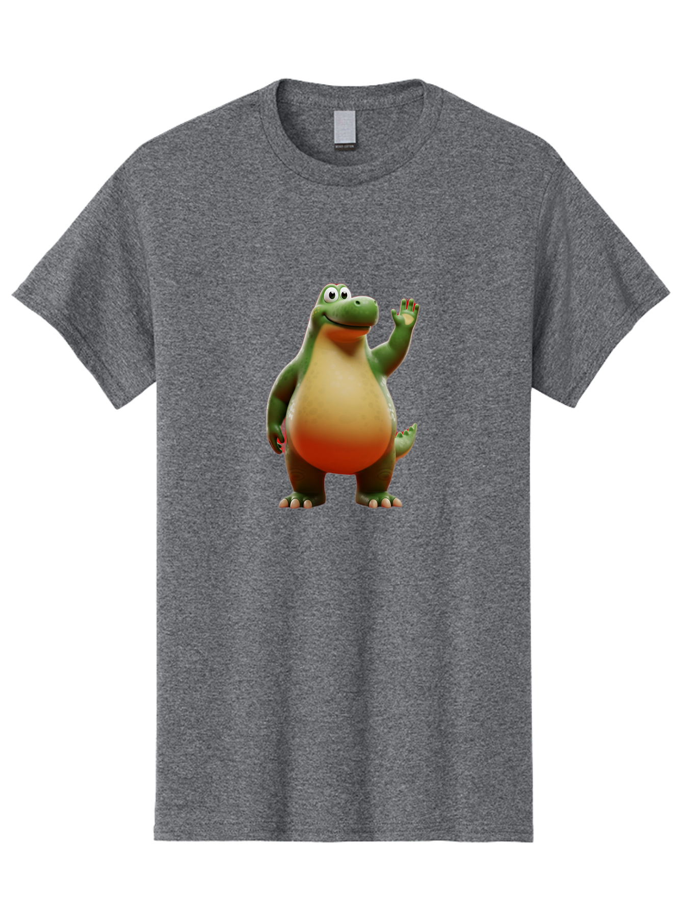Arlo-1 Men'S Graphic Tee, 100% Cotton, Comfortable Casual Summer Wear, Machine Washable, Cartoon Dinosaur, Friendly Dinosaur, Green And Orange Dinosaur, Dinosaur Waving, Animated Character, Dinosaur Illustration, Children'S Character, Bae354 13