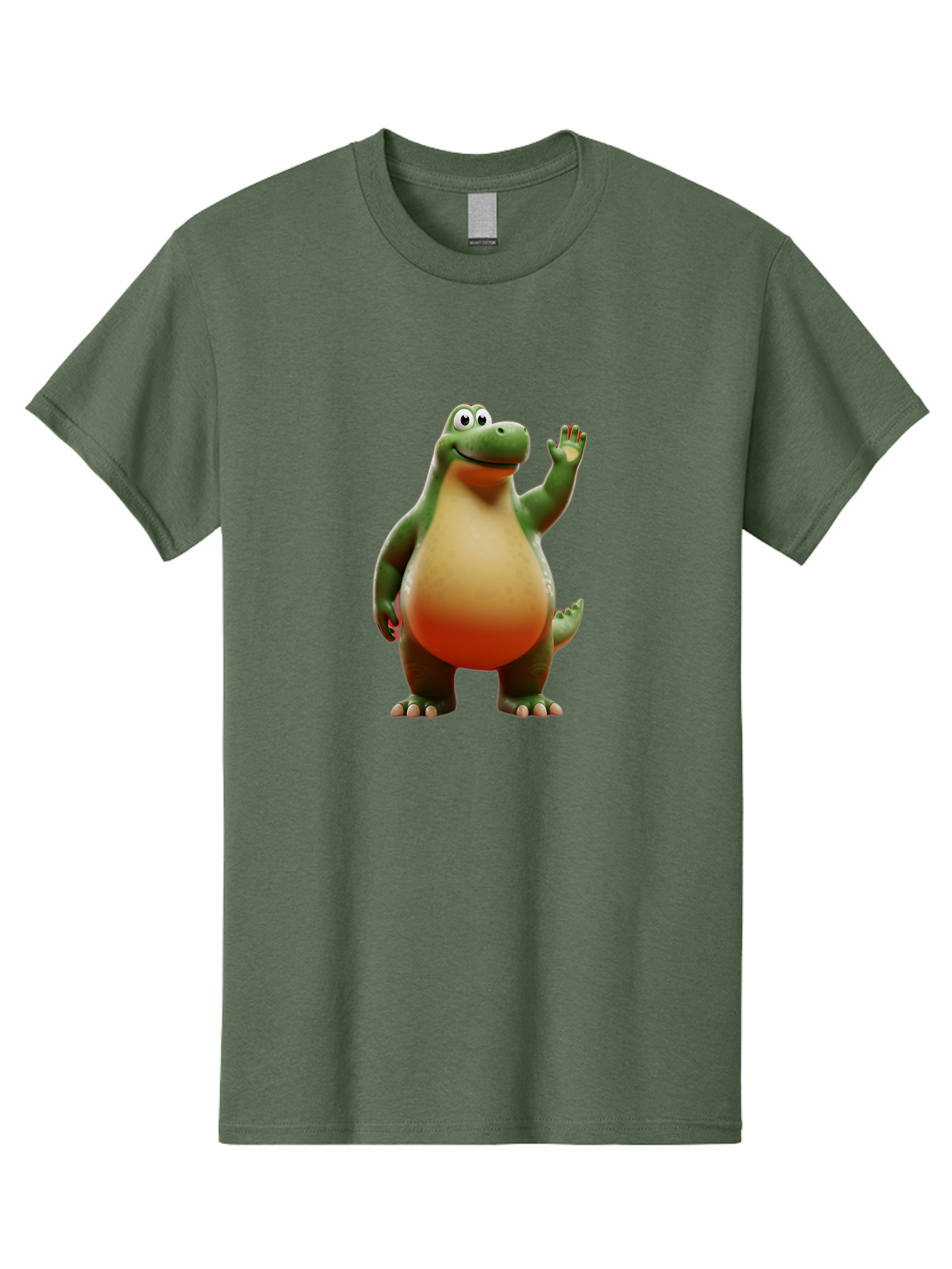 Arlo-1 Men'S Graphic Tee, 100% Cotton, Comfortable Casual Summer Wear, Machine Washable, Cartoon Dinosaur, Friendly Dinosaur, Green And Orange Dinosaur, Dinosaur Waving, Animated Character, Dinosaur Illustration, Children'S Character, Bae354 11