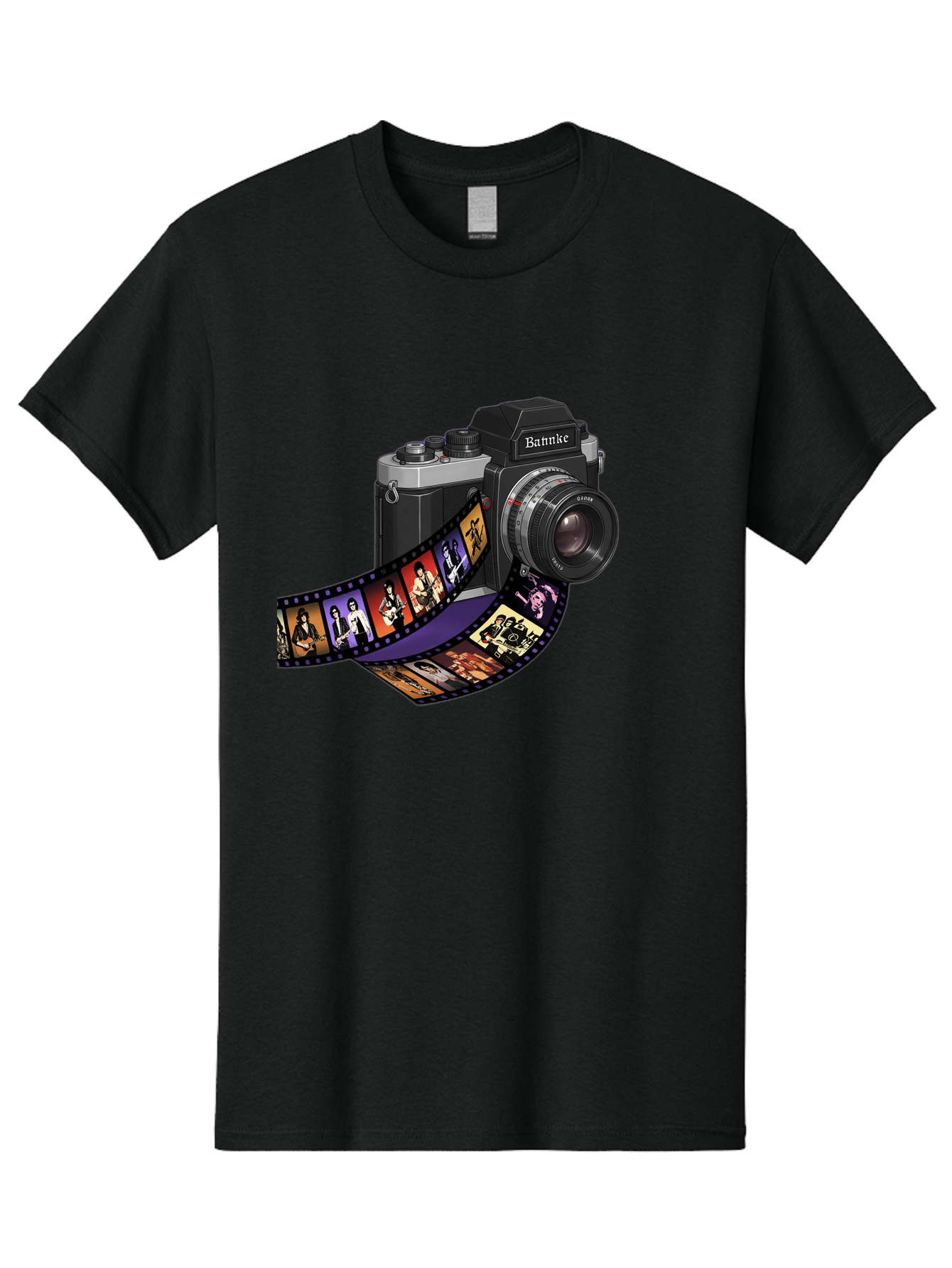 Bannke-Camera Men'S Graphic Tee, 100% Cotton, Comfortable Casual Summer Wear, Machine Washable, Vintage Camera, Film Strip, Photography, Bannke, Retro Style, Black And Silver, Lens, Camera Body, Film Reel, Photographers Bae357 4