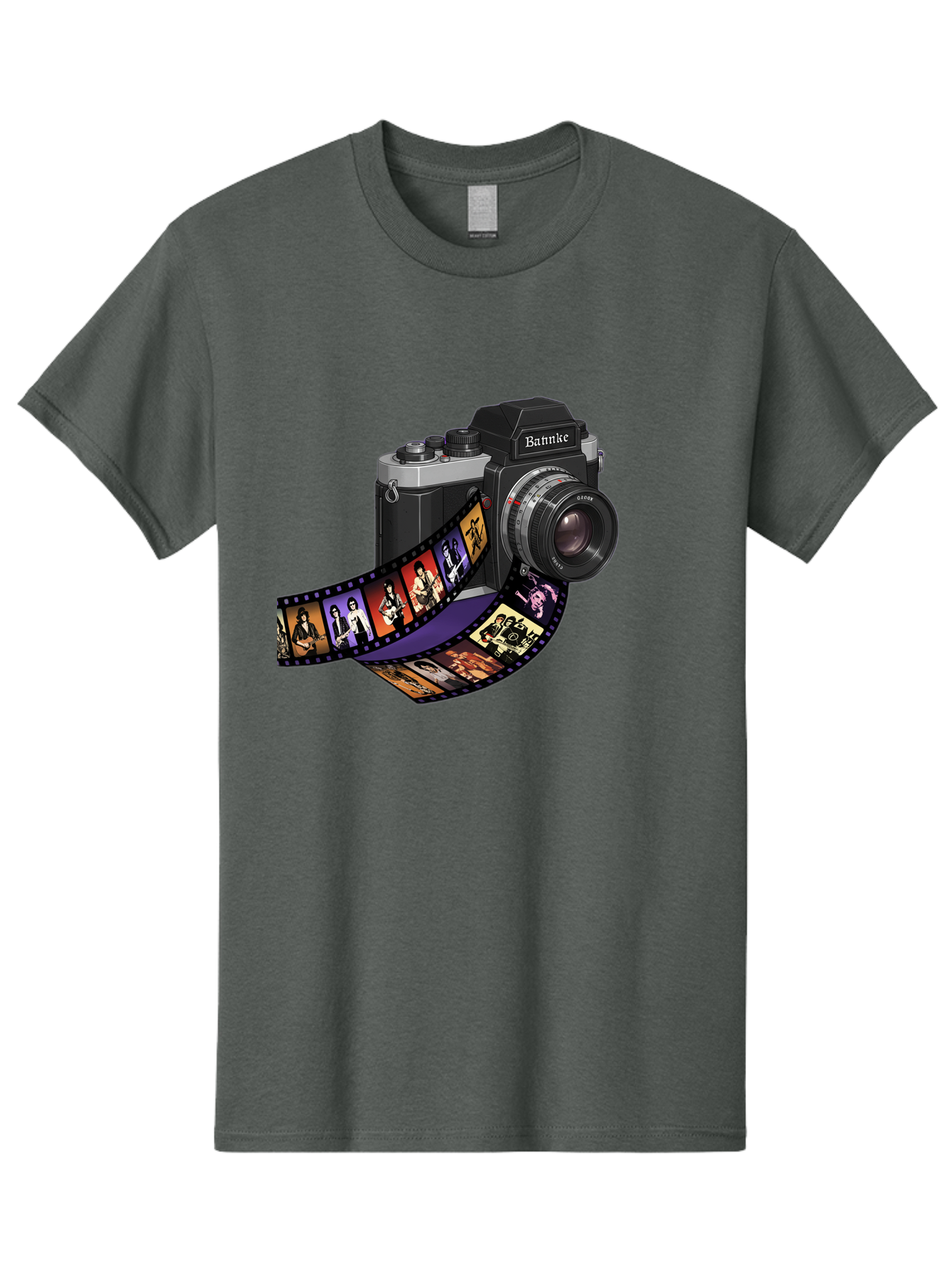 Bannke-Camera Men'S Graphic Tee, 100% Cotton, Comfortable Casual Summer Wear, Machine Washable, Vintage Camera, Film Strip, Photography, Bannke, Retro Style, Black And Silver, Lens, Camera Body, Film Reel, Photographers Bae357 2