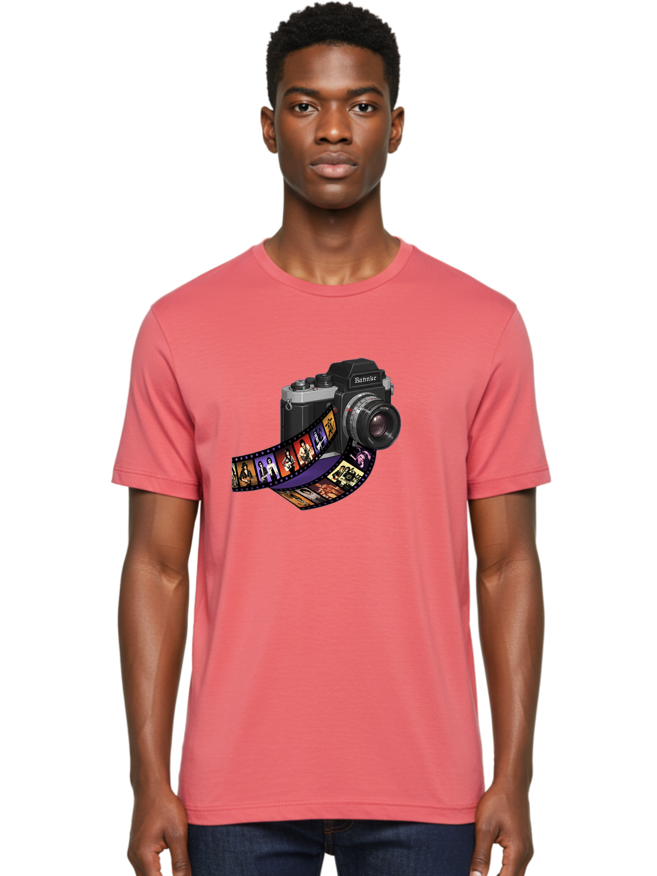 Bannke-Camera Men'S Graphic Tee, 100% Cotton, Comfortable Casual Summer Wear, Machine Washable, Vintage Camera, Film Strip, Photography, Bannke, Retro Style, Black And Silver, Lens, Camera Body, Film Reel, Photographers Bae357 26