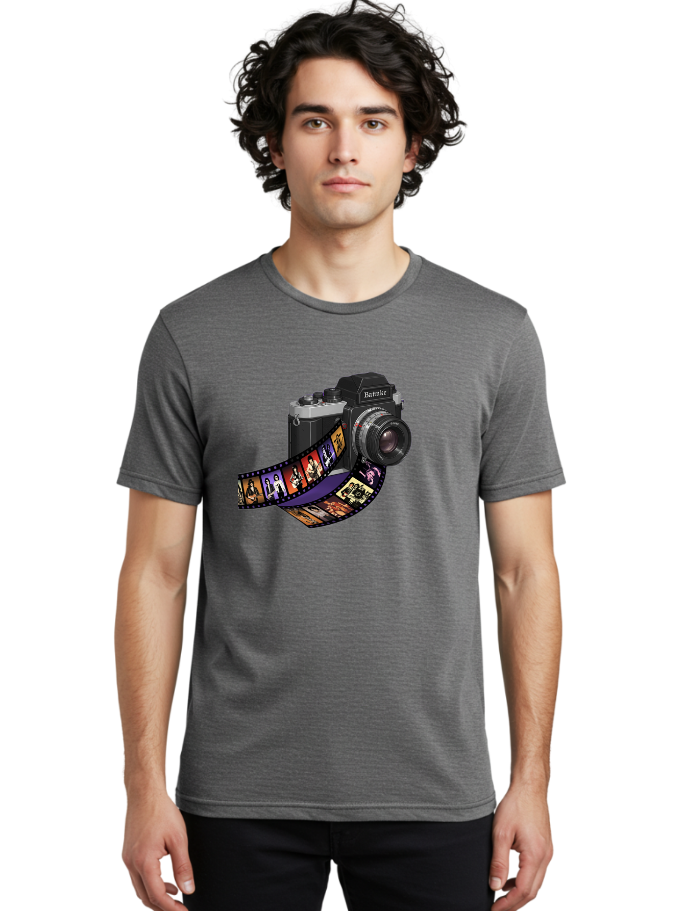 Bannke-Camera Men'S Graphic Tee, 100% Cotton, Comfortable Casual Summer Wear, Machine Washable, Vintage Camera, Film Strip, Photography, Bannke, Retro Style, Black And Silver, Lens, Camera Body, Film Reel, Photographers Bae357 27