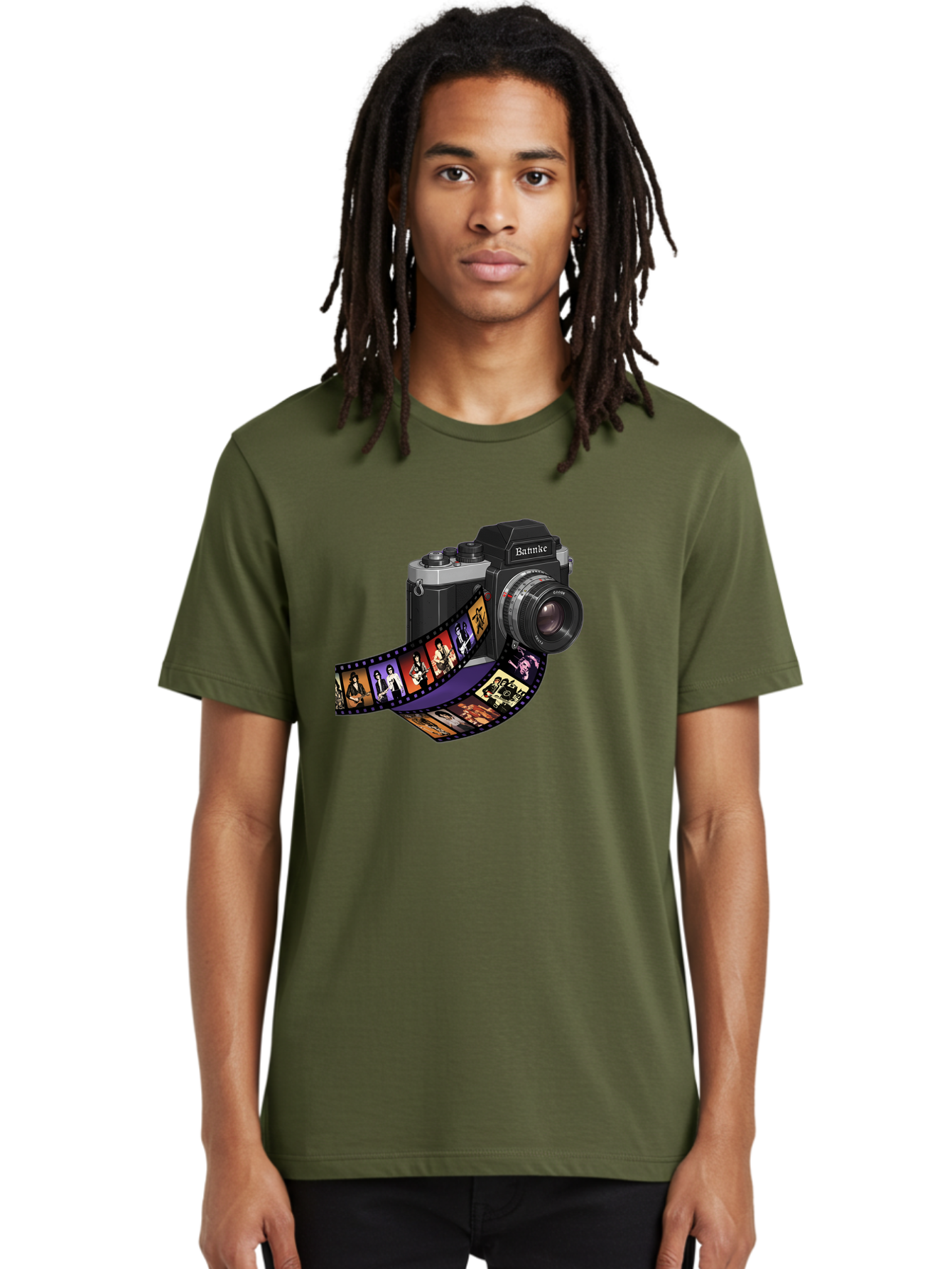 Bannke-Camera Men'S Graphic Tee, 100% Cotton, Comfortable Casual Summer Wear, Machine Washable, Vintage Camera, Film Strip, Photography, Bannke, Retro Style, Black And Silver, Lens, Camera Body, Film Reel, Photographers Bae357 21