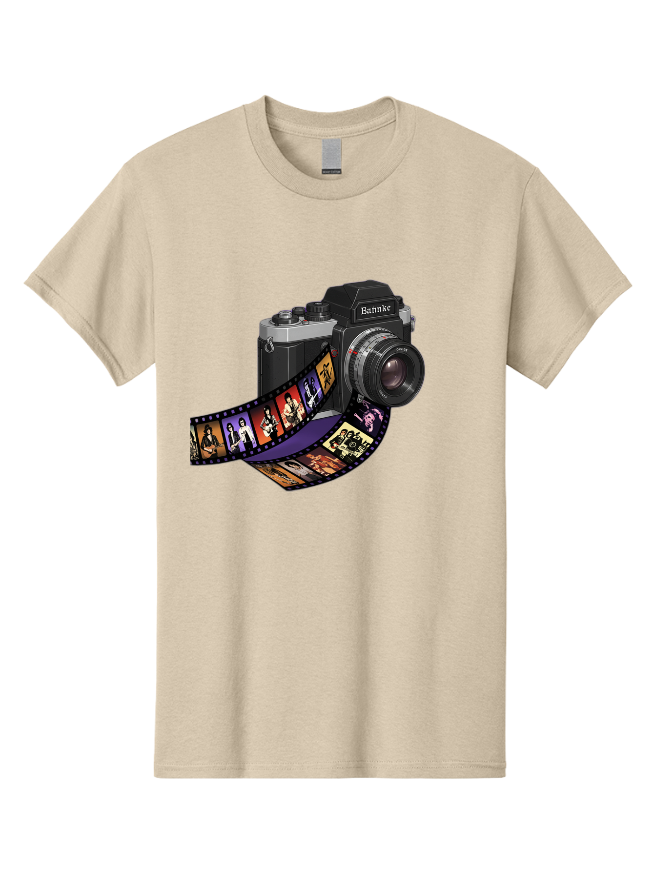 Bannke-Camera Men'S Graphic Tee, 100% Cotton, Comfortable Casual Summer Wear, Machine Washable, Vintage Camera, Film Strip, Photography, Bannke, Retro Style, Black And Silver, Lens, Camera Body, Film Reel, Photographers Bae357 1