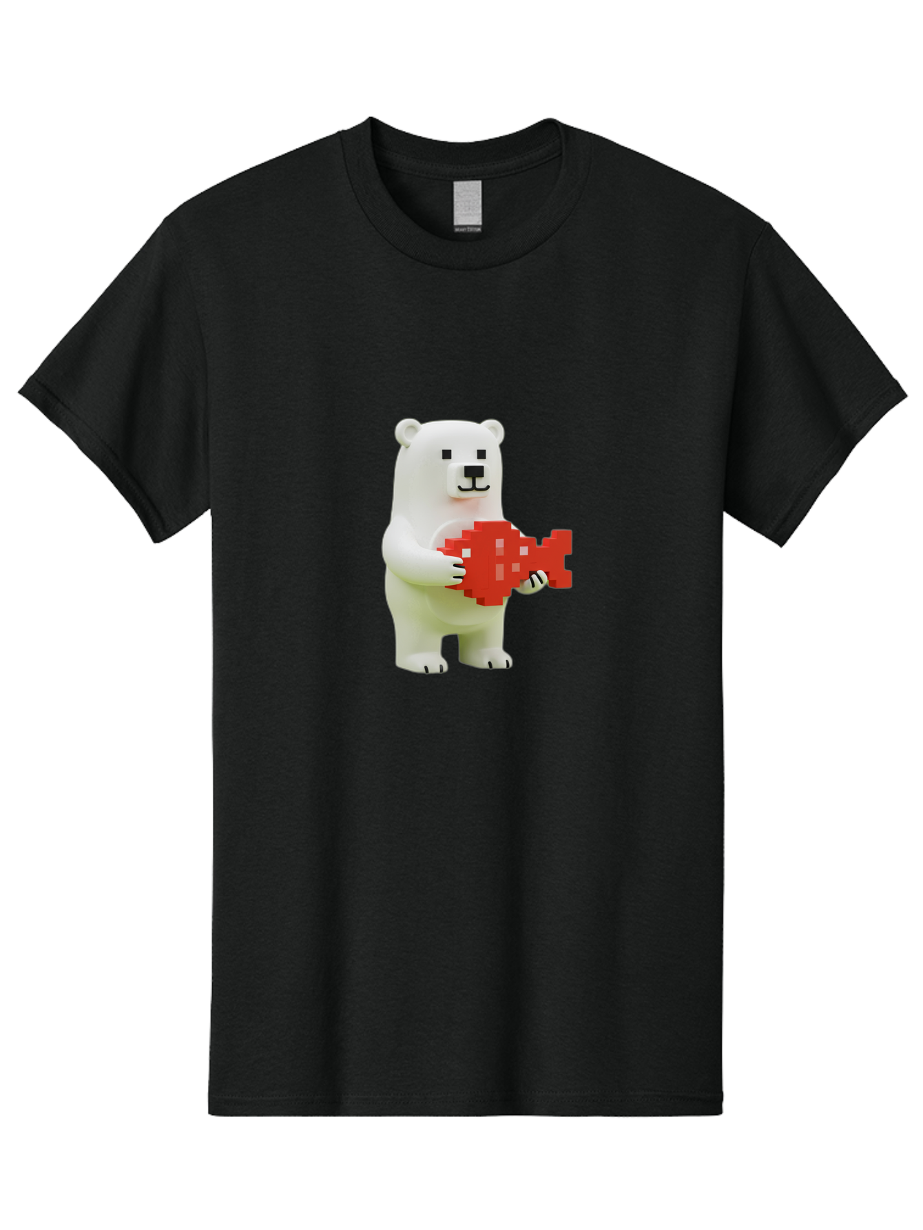 Bear-Pixel-Heart Men'S Graphic Tee, 100% Cotton, Comfortable Casual Summer Wear, Machine Washable, White Polar Bear Holding Red Pixel Heart, Cute Cartoon Character, Adorable Animal, Love Symbol, Pixel Art, Cute Figurine, 3D Illustration Bae359 13
