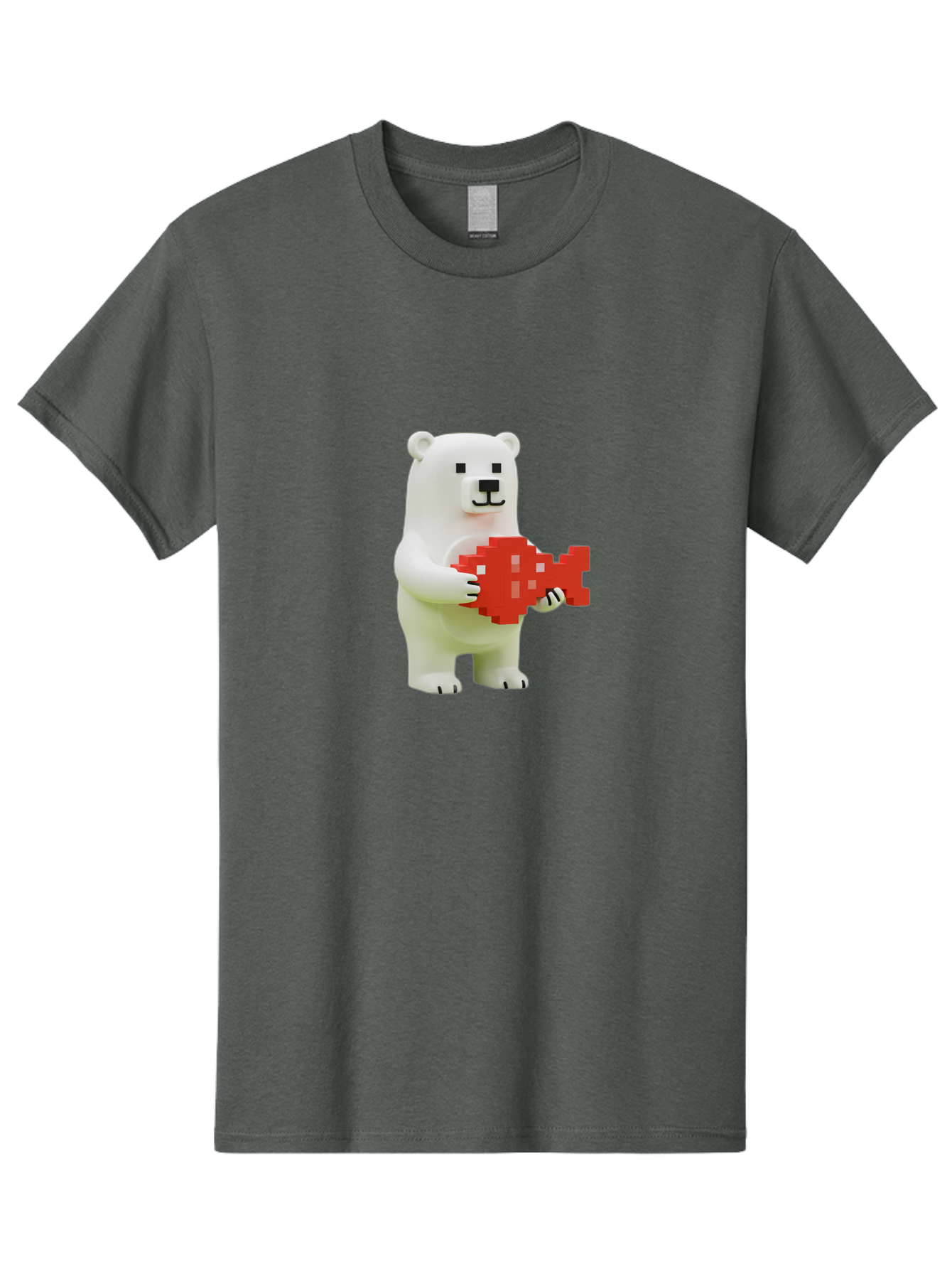 Bear-Pixel-Heart Men'S Graphic Tee, 100% Cotton, Comfortable Casual Summer Wear, Machine Washable, White Polar Bear Holding Red Pixel Heart, Cute Cartoon Character, Adorable Animal, Love Symbol, Pixel Art, Cute Figurine, 3D Illustration Bae359 5
