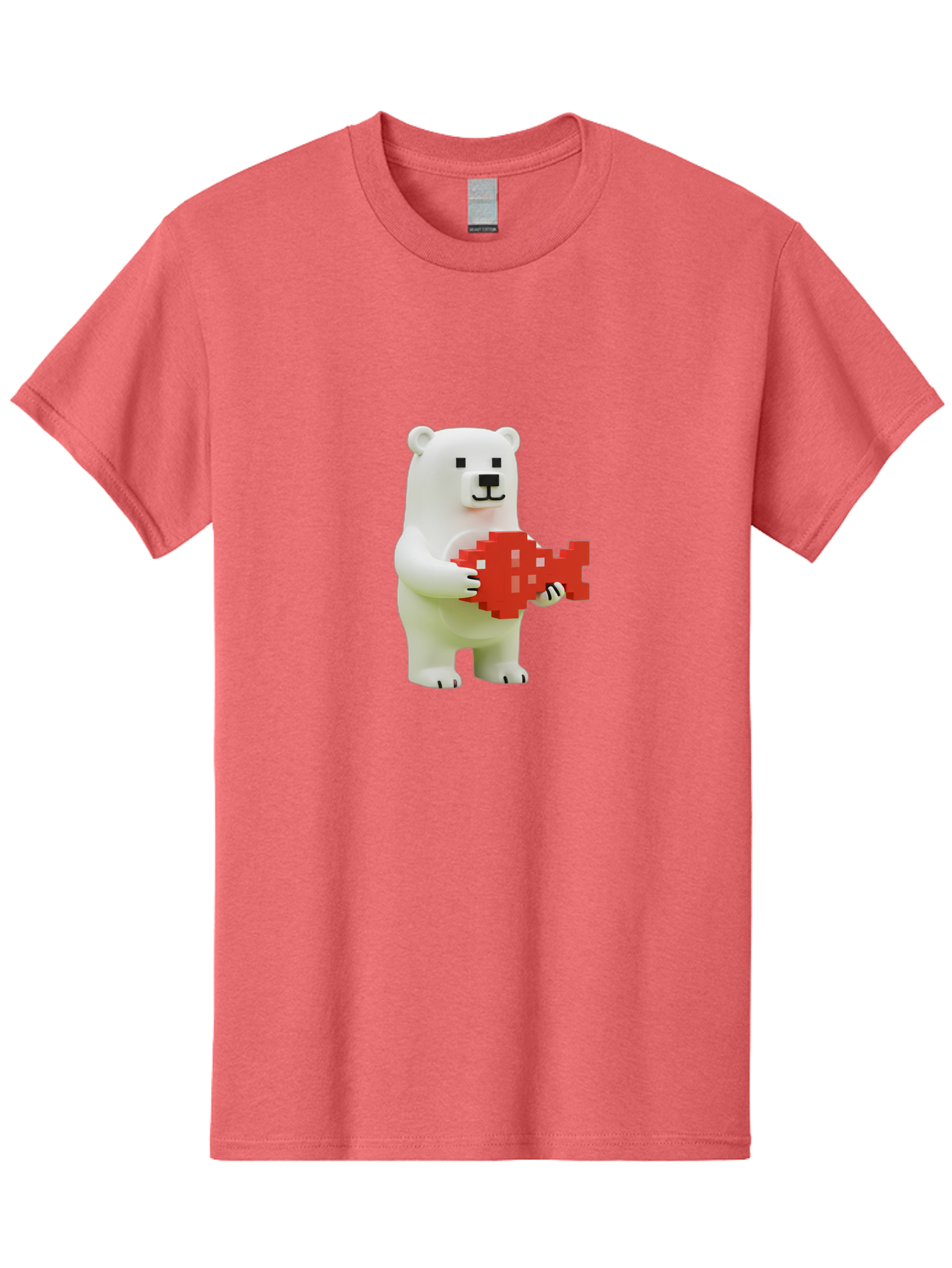 Bear-Pixel-Heart Men'S Graphic Tee, 100% Cotton, Comfortable Casual Summer Wear, Machine Washable, White Polar Bear Holding Red Pixel Heart, Cute Cartoon Character, Adorable Animal, Love Symbol, Pixel Art, Cute Figurine, 3D Illustration Bae359 11