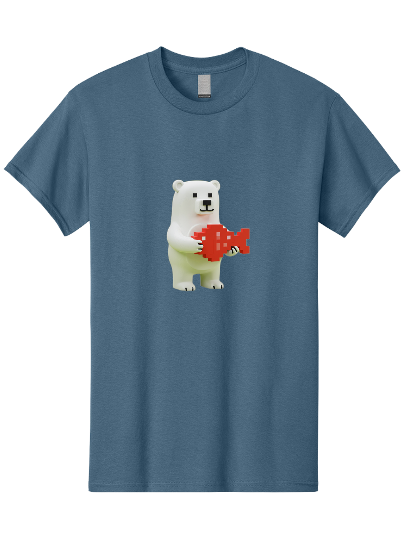 Bear-Pixel-Heart Men'S Graphic Tee, 100% Cotton, Comfortable Casual Summer Wear, Machine Washable, White Polar Bear Holding Red Pixel Heart, Cute Cartoon Character, Adorable Animal, Love Symbol, Pixel Art, Cute Figurine, 3D Illustration Bae359 12