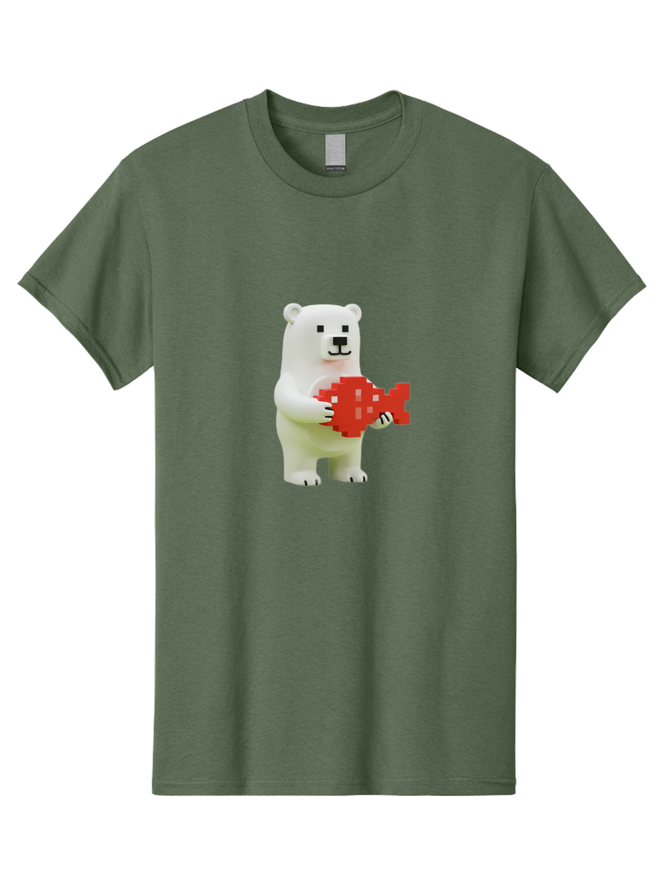 Bear-Pixel-Heart Men'S Graphic Tee, 100% Cotton, Comfortable Casual Summer Wear, Machine Washable, White Polar Bear Holding Red Pixel Heart, Cute Cartoon Character, Adorable Animal, Love Symbol, Pixel Art, Cute Figurine, 3D Illustration Bae359 3