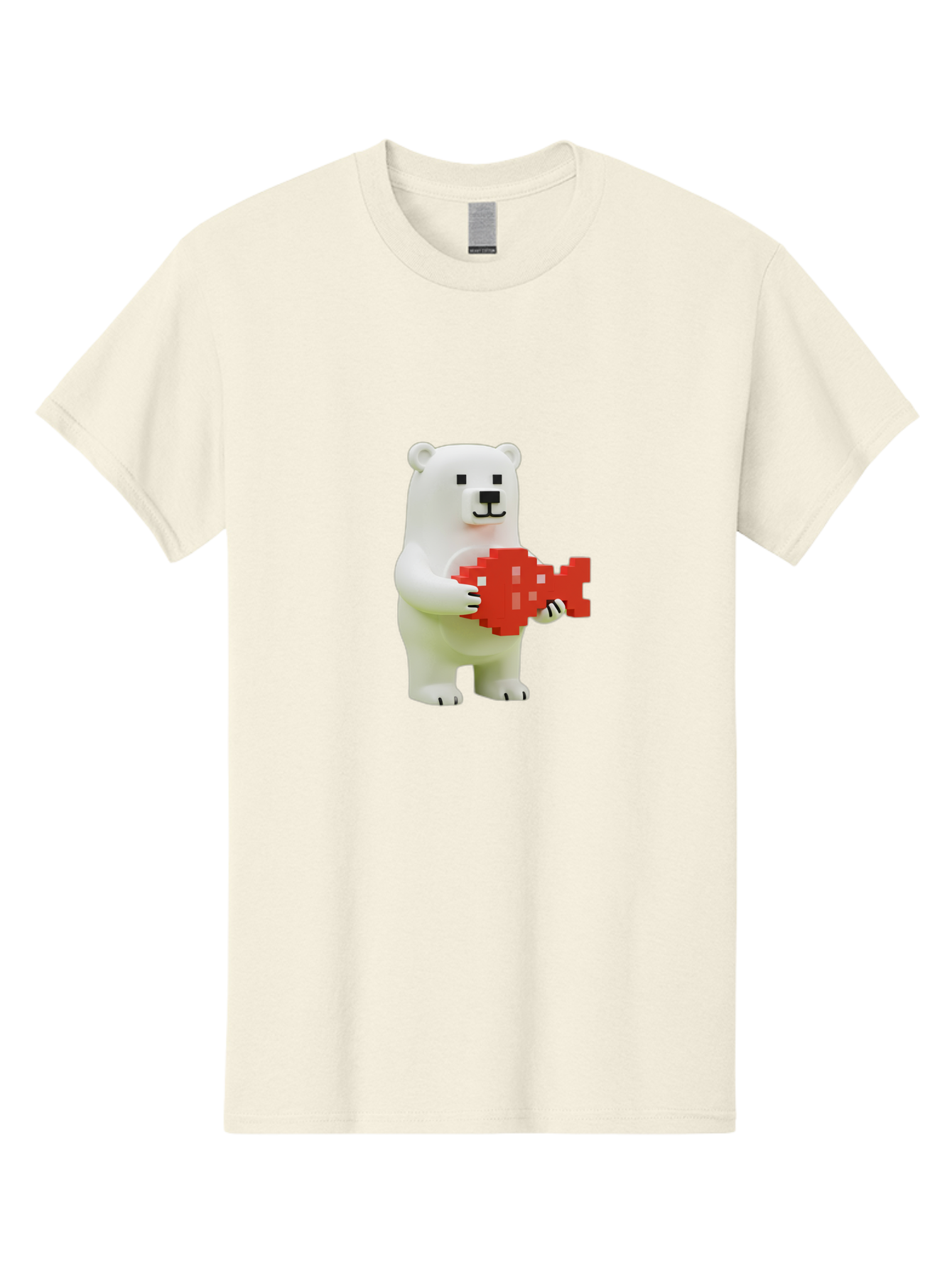 Bear-Pixel-Heart Men'S Graphic Tee, 100% Cotton, Comfortable Casual Summer Wear, Machine Washable, White Polar Bear Holding Red Pixel Heart, Cute Cartoon Character, Adorable Animal, Love Symbol, Pixel Art, Cute Figurine, 3D Illustration Bae359 7