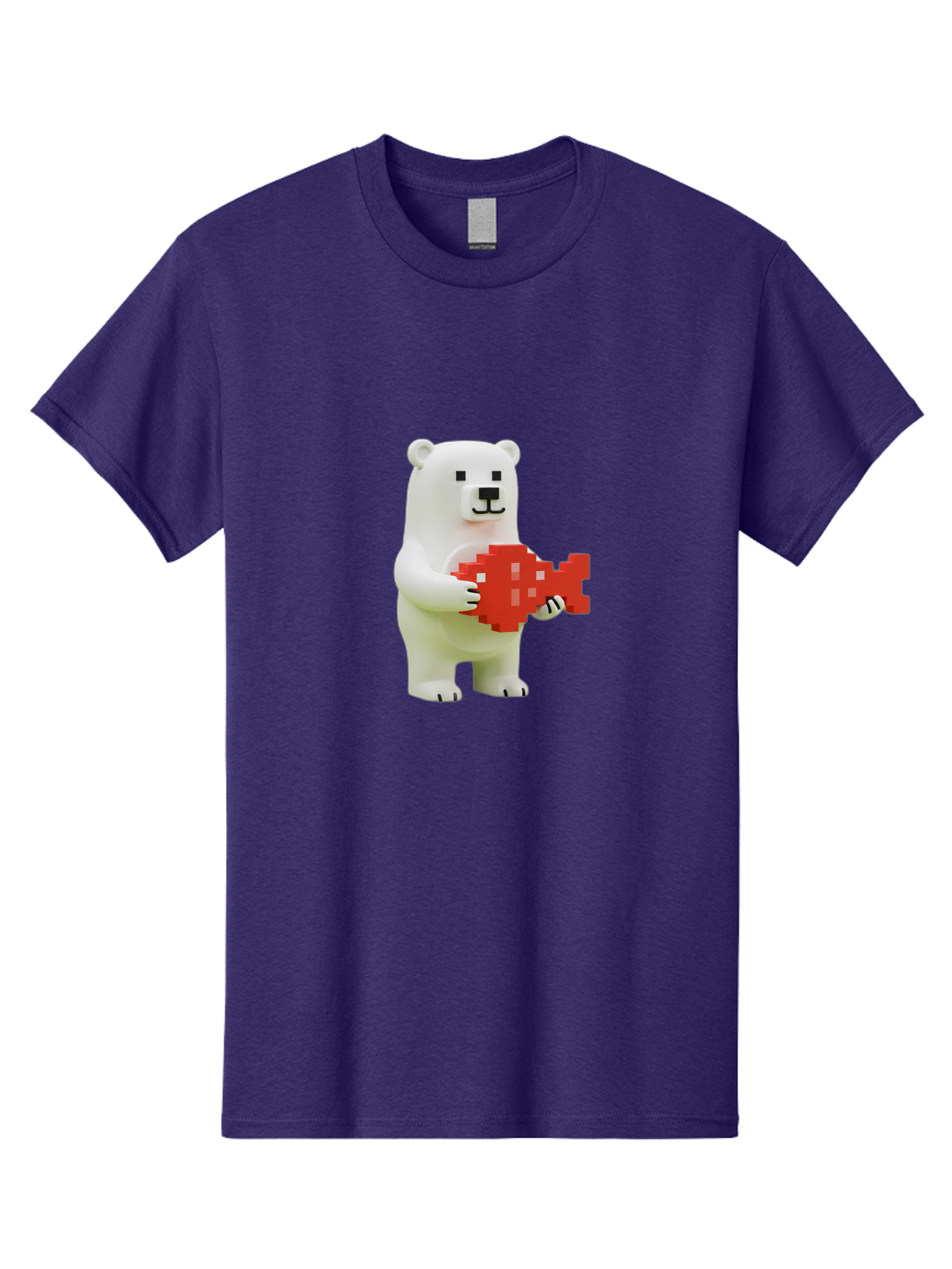 Bear-Pixel-Heart Men'S Graphic Tee, 100% Cotton, Comfortable Casual Summer Wear, Machine Washable, White Polar Bear Holding Red Pixel Heart, Cute Cartoon Character, Adorable Animal, Love Symbol, Pixel Art, Cute Figurine, 3D Illustration Bae359 4