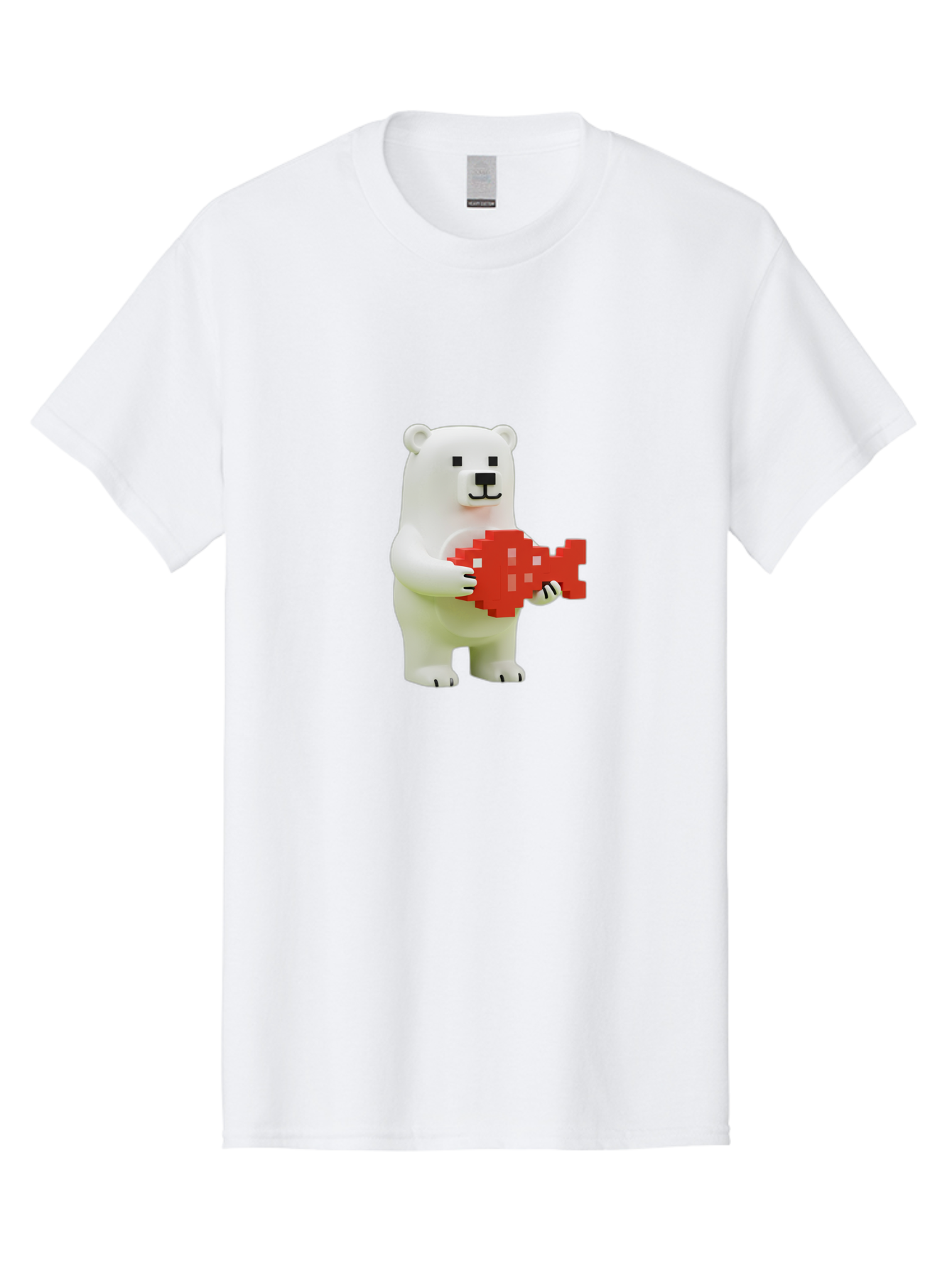 Bear-Pixel-Heart Men'S Graphic Tee, 100% Cotton, Comfortable Casual Summer Wear, Machine Washable, White Polar Bear Holding Red Pixel Heart, Cute Cartoon Character, Adorable Animal, Love Symbol, Pixel Art, Cute Figurine, 3D Illustration Bae359 15