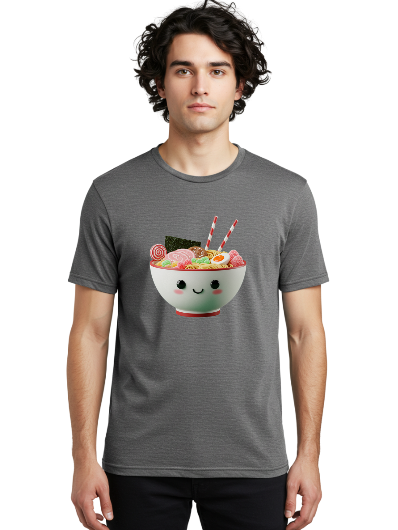 Bowl-Of-Ramen Men'S Graphic Tee, 100% Cotton, Comfortable Casual Summer Wear, Machine Washable, Kawaii Ramen Bowl, Cartoon Noodles, Cute Japanese Food, Happy Meal, Animated Bowl, Kawaii Culture, Japanese Cuisine, Ramen Love, Foodie Art, Bae362 30