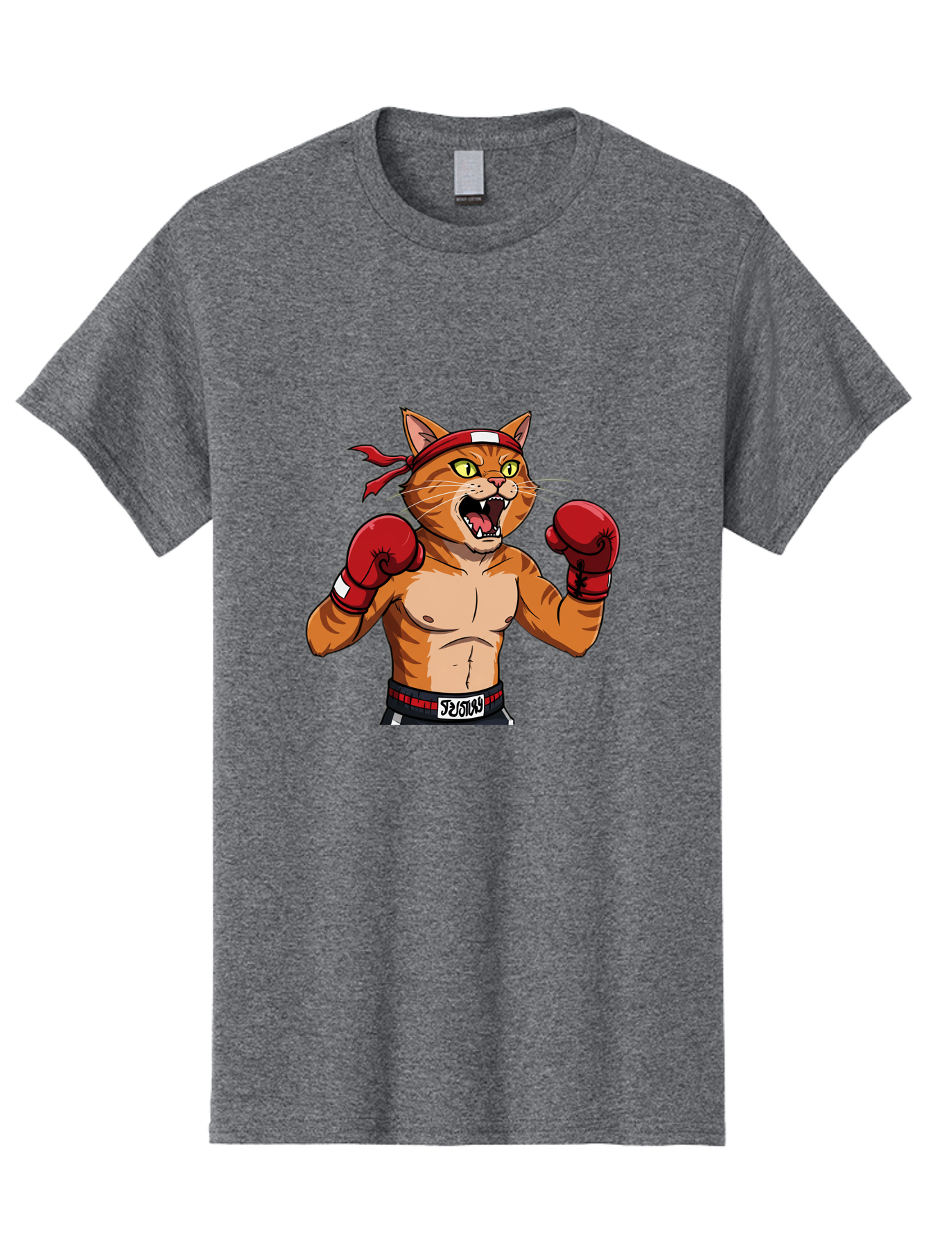 Boxing-Cat-1 Men'S Graphic Tee, 100% Cotton, Comfortable Casual Summer Wear, Machine Washable, Cartoon Cat, Goku, Boxing Gloves, Red Bandana, Muscular Physique, Confident Expression, Anime Style, Fighting Stance, Warrior Pose, Martial Arts, Bae363 4