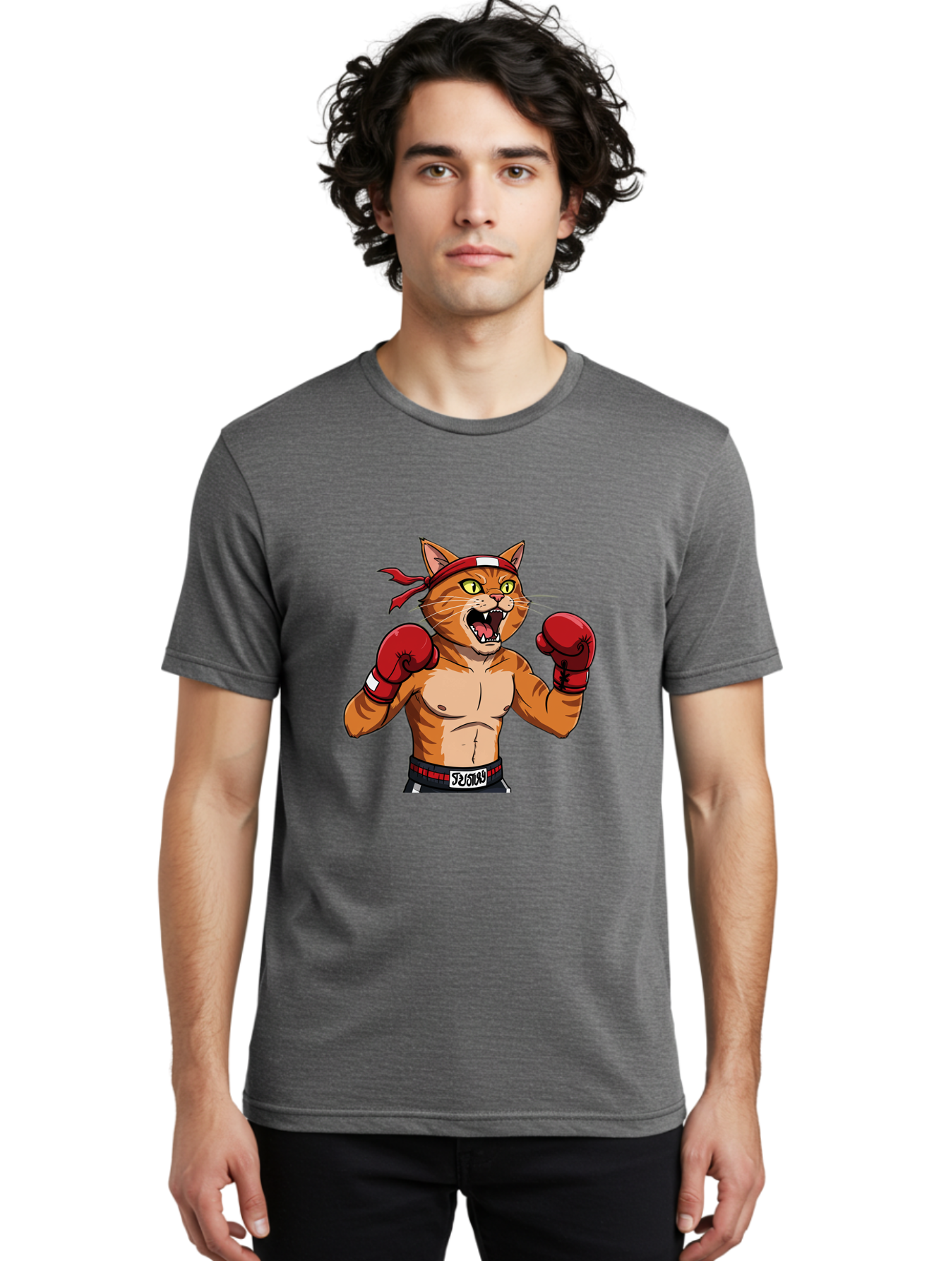 Boxing-Cat-1 Men'S Graphic Tee, 100% Cotton, Comfortable Casual Summer Wear, Machine Washable, Cartoon Cat, Goku, Boxing Gloves, Red Bandana, Muscular Physique, Confident Expression, Anime Style, Fighting Stance, Warrior Pose, Martial Arts, Bae363 19
