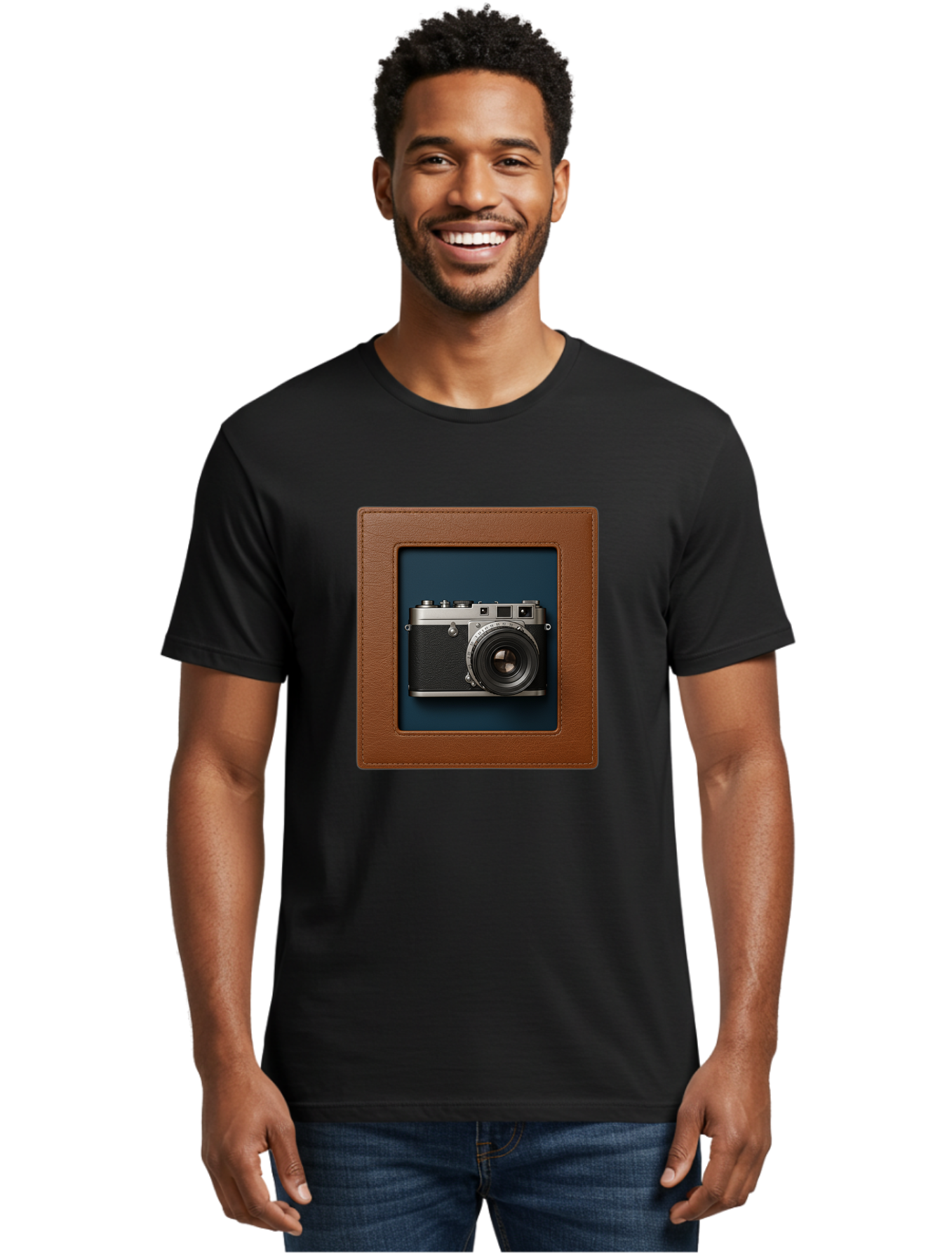 Camera-2 Men'S Graphic Tee, 100% Cotton, Comfortable Casual Summer Wear, Machine Washable, Vintage Camera, Photography Equipment, Leica Camera, Classic Design, Retro Style, Brown Leather Case, Blue Background, Silver Accents Bae367 28