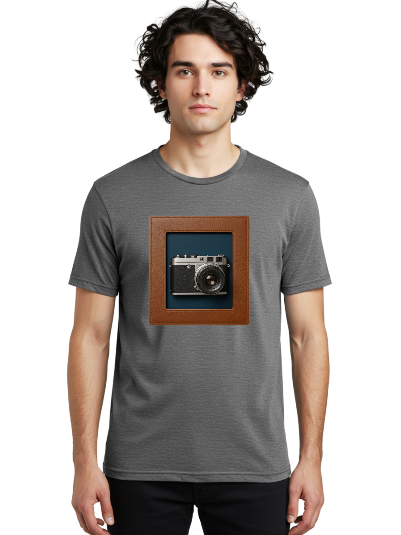 Camera-2 Men'S Graphic Tee, 100% Cotton, Comfortable Casual Summer Wear, Machine Washable, Vintage Camera, Photography Equipment, Leica Camera, Classic Design, Retro Style, Brown Leather Case, Blue Background, Silver Accents Bae367 29
