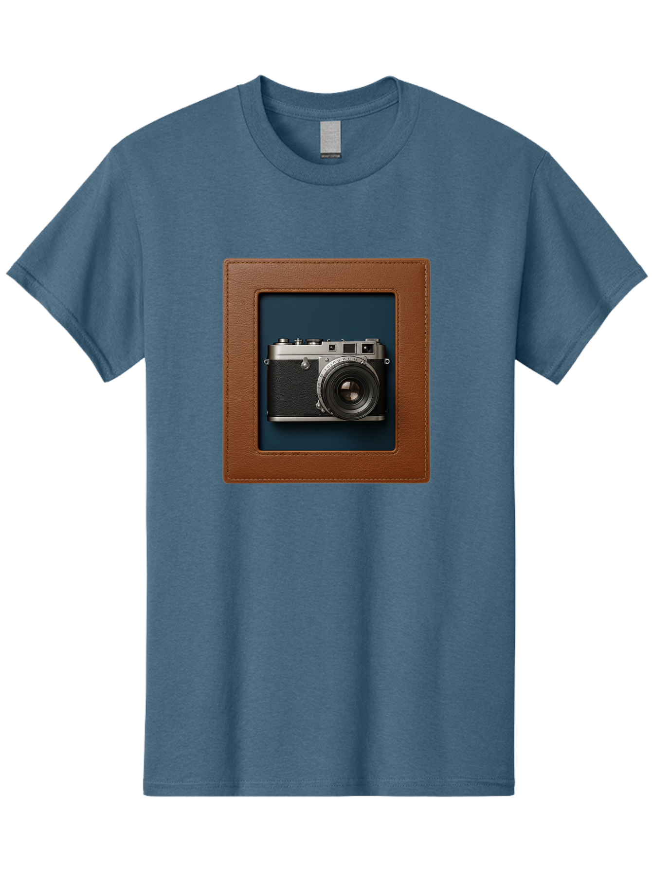 Camera-2 Men'S Graphic Tee, 100% Cotton, Comfortable Casual Summer Wear, Machine Washable, Vintage Camera, Photography Equipment, Leica Camera, Classic Design, Retro Style, Brown Leather Case, Blue Background, Silver Accents Bae367 2
