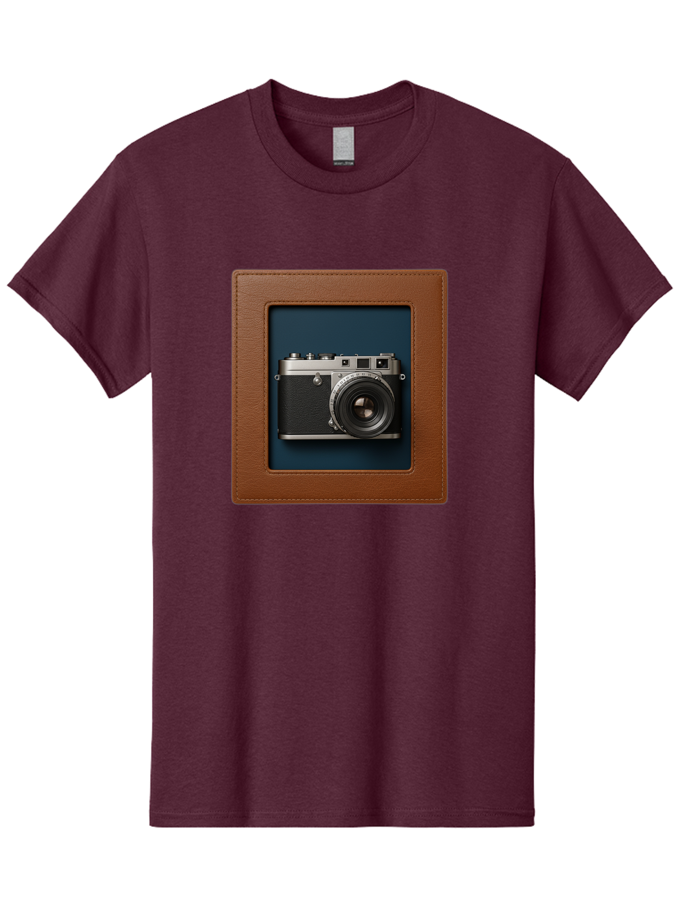Camera-2 Men'S Graphic Tee, 100% Cotton, Comfortable Casual Summer Wear, Machine Washable, Vintage Camera, Photography Equipment, Leica Camera, Classic Design, Retro Style, Brown Leather Case, Blue Background, Silver Accents Bae367 3