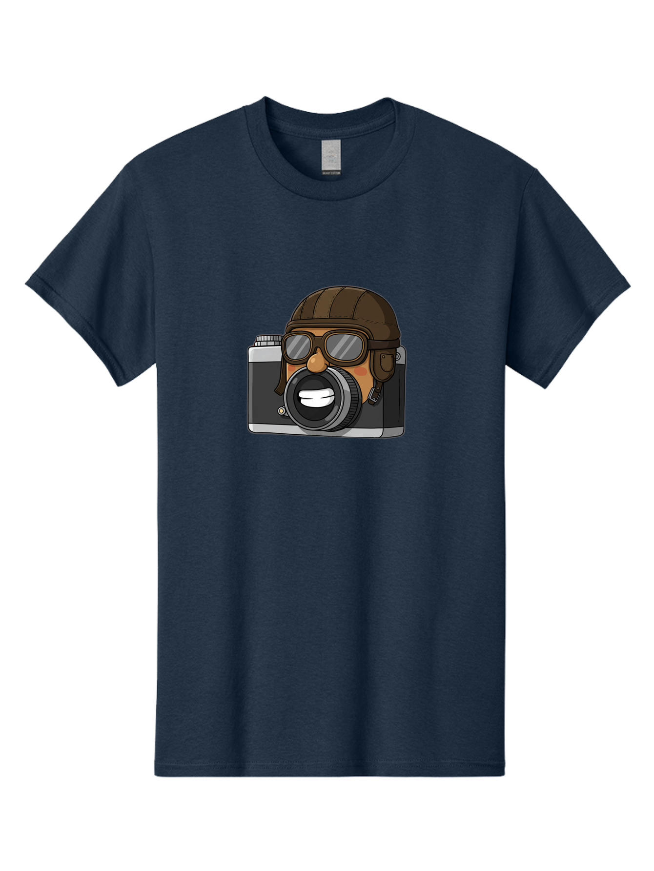Camera-Avatar Men'S Graphic Tee, 100% Cotton, Comfortable Casual Summer Wear, Machine Washable, Cartoon Camera, Pilot Character, Aviation Style, Goggles And Helmet, Photography Illustration, Digital Art, Creative Design, Camera Character, Bae369 13