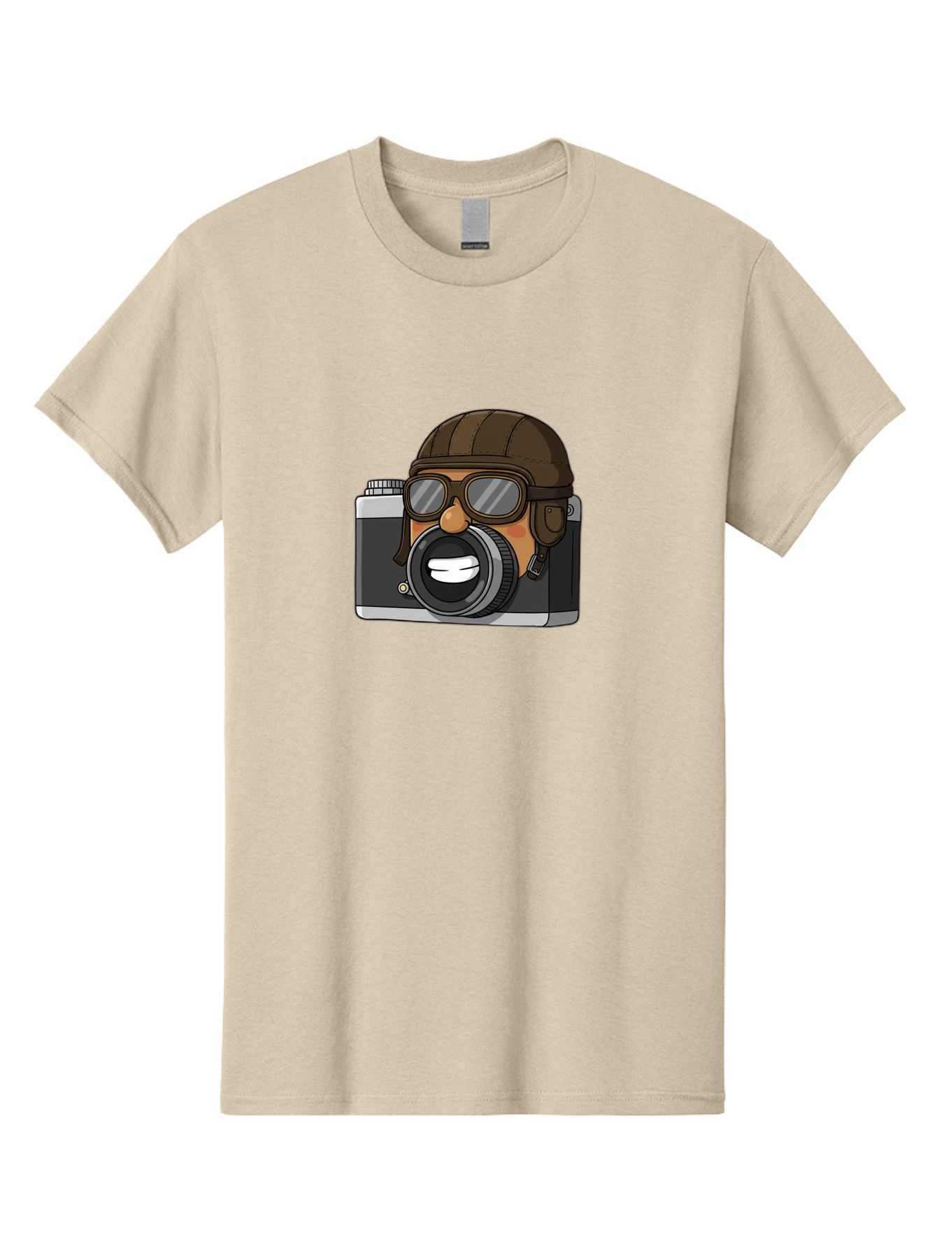 Camera-Avatar Men'S Graphic Tee, 100% Cotton, Comfortable Casual Summer Wear, Machine Washable, Cartoon Camera, Pilot Character, Aviation Style, Goggles And Helmet, Photography Illustration, Digital Art, Creative Design, Camera Character, Bae369 8