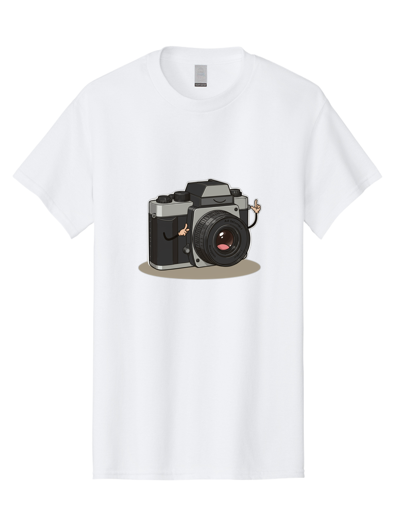 Camera-Character-1 Men'S Graphic Tee, 100% Cotton, Comfortable Casual Summer Wear, Machine Washable, Cartoon Camera, Character Design, Photography, Silver And Black Camera, Lens With Face, Hand Gestures, Funny, Quirky, Playful, Bae370 15