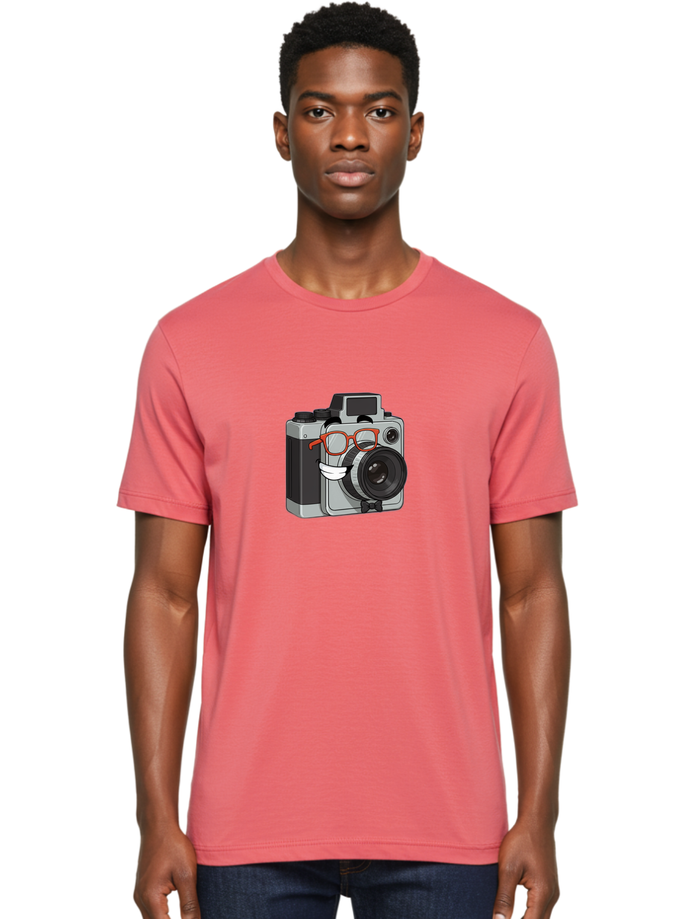 Camera-With-Glasses Men'S Graphic Tee, 100% Cotton, Comfortable Casual Summer Wear, Machine Washable, Cartoon Camera, Vintage Photography, Glasses And Bow Tie, Retro Style, Digital Art, Funny Characters, Creative Concepts, Artistic Expression, Bae376 18