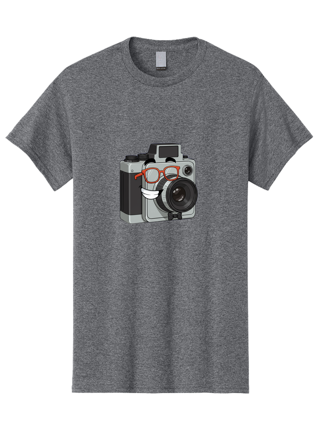Camera-With-Glasses Men'S Graphic Tee, 100% Cotton, Comfortable Casual Summer Wear, Machine Washable, Cartoon Camera, Vintage Photography, Glasses And Bow Tie, Retro Style, Digital Art, Funny Characters, Creative Concepts, Artistic Expression, Bae376 8