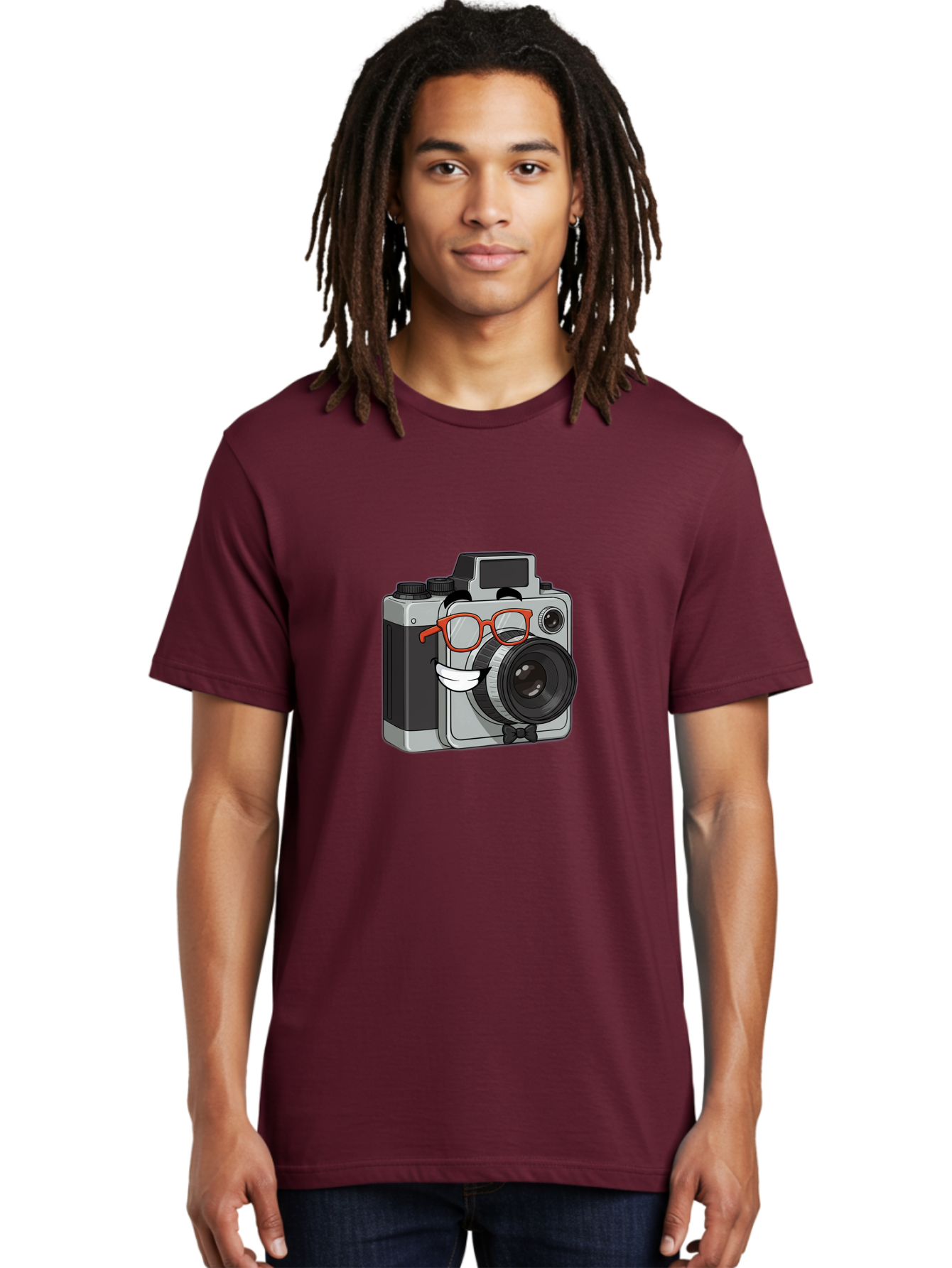 Camera-With-Glasses Men'S Graphic Tee, 100% Cotton, Comfortable Casual Summer Wear, Machine Washable, Cartoon Camera, Vintage Photography, Glasses And Bow Tie, Retro Style, Digital Art, Funny Characters, Creative Concepts, Artistic Expression, Bae376 29